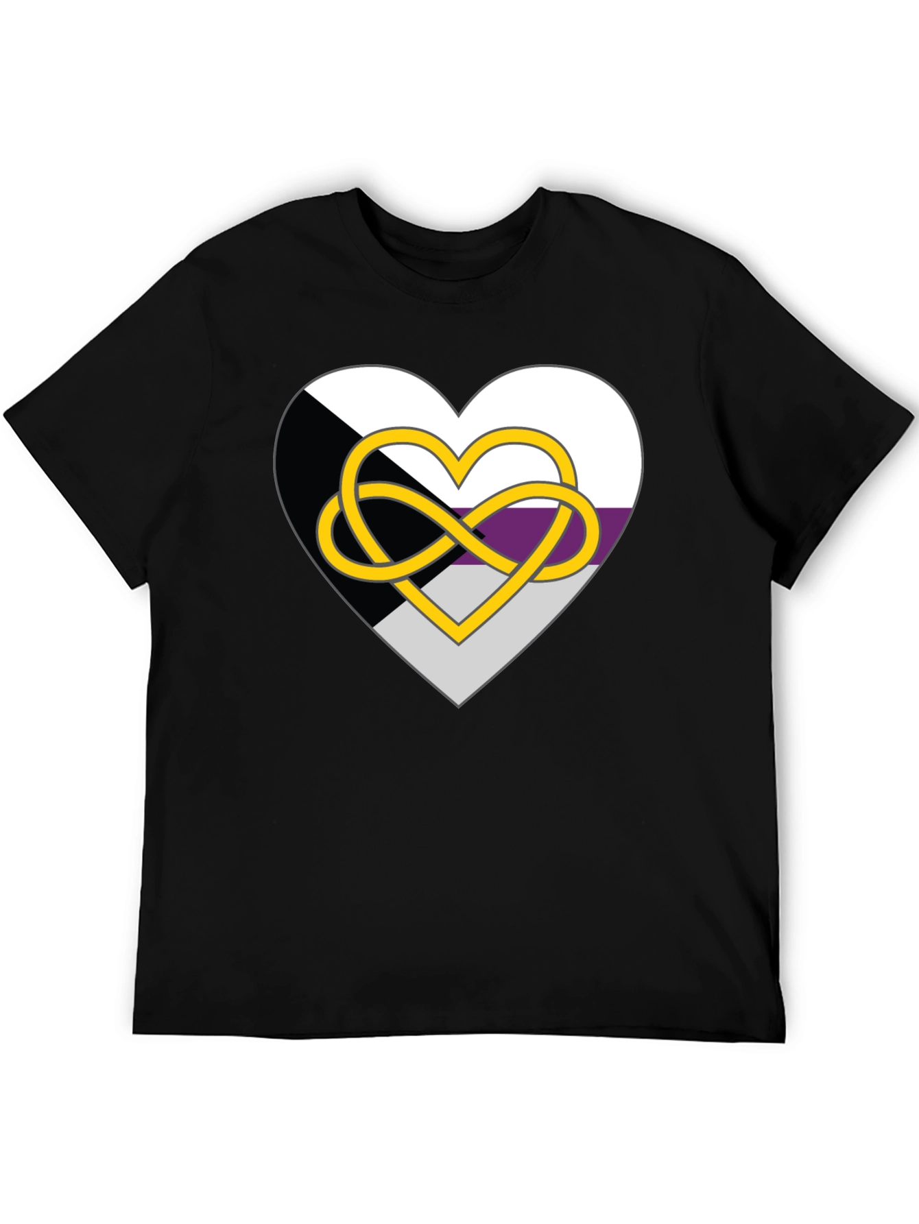 Black Demisexual Pride Heart Infinity Symbol Black T-Shirt view 5