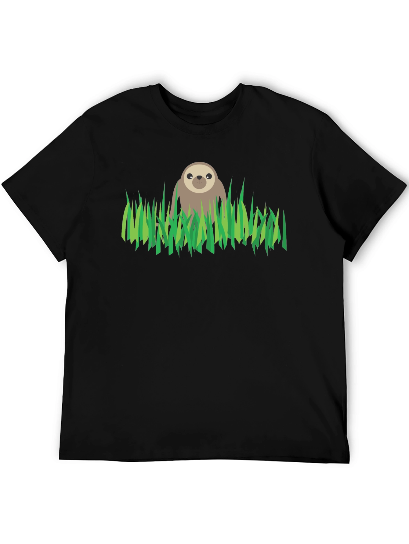 Black Sloth in Grass Graphic Tee - Black Cotton T-Shirt view 5
