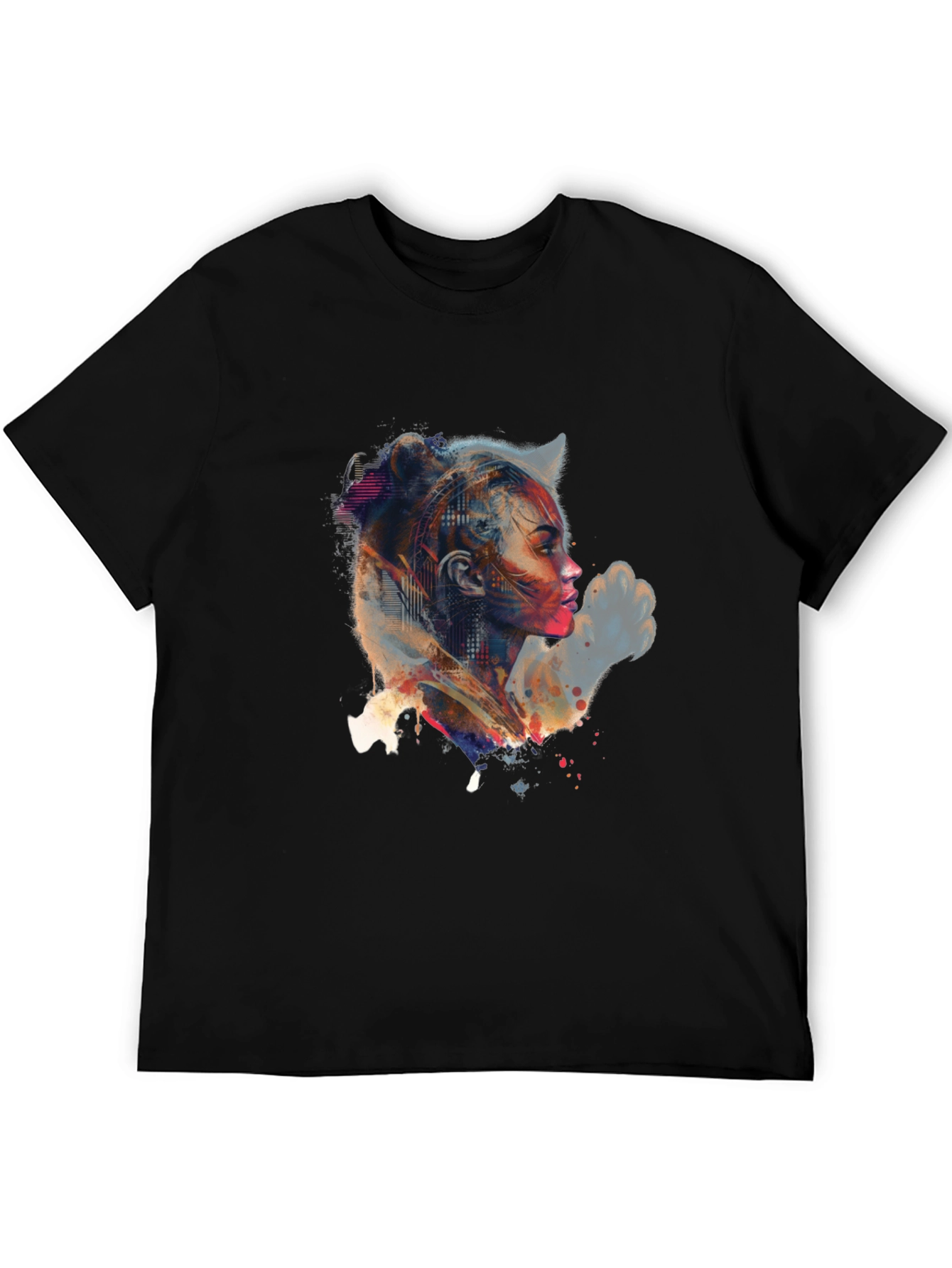Black Abstract Woman Portrait Graphic Tee view 5