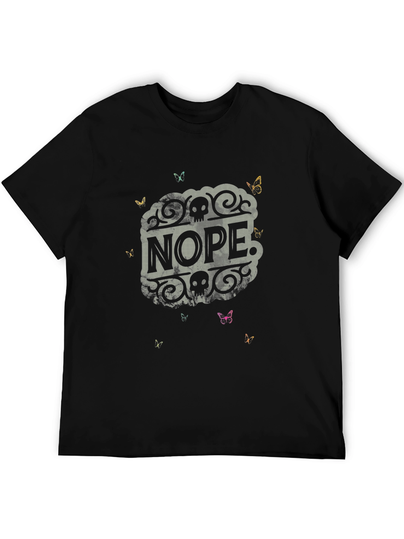 Black Nope Graphic Tee - Skull & Butterfly Design view 5