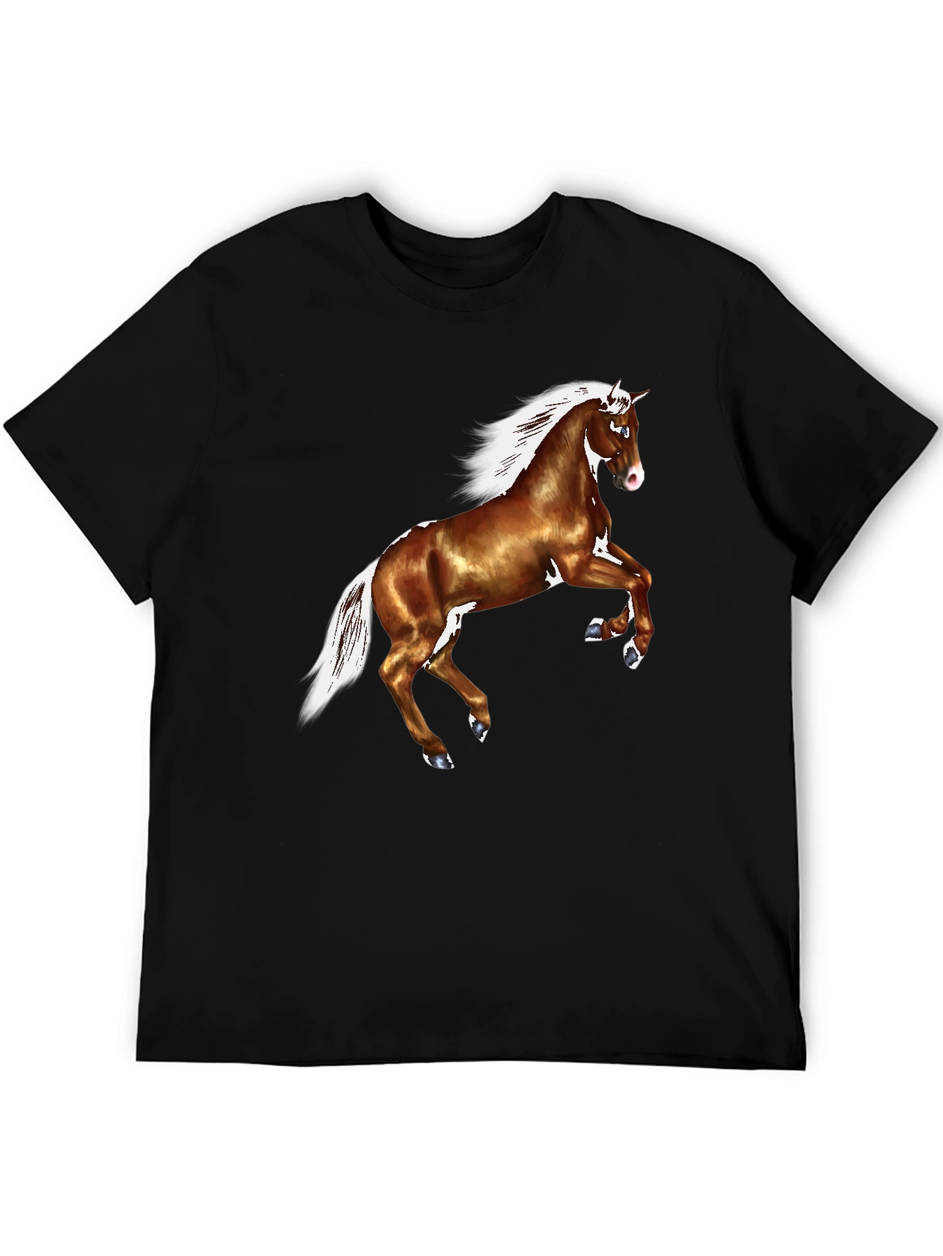 Black Horse Graphic Tee - Black Cotton Casual T-Shirt view 5