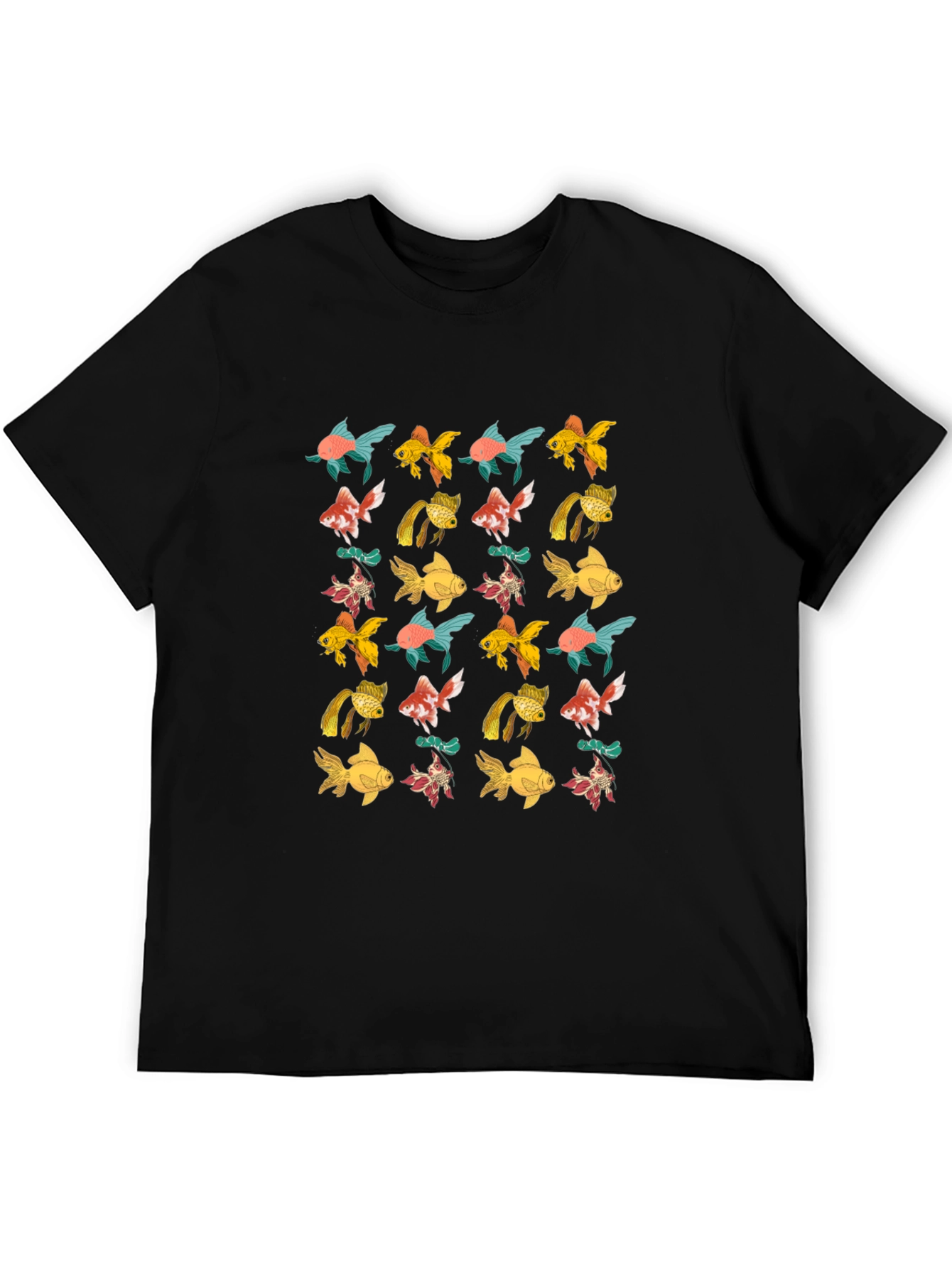 Black Black T-Shirt with Goldfish Pattern view 5