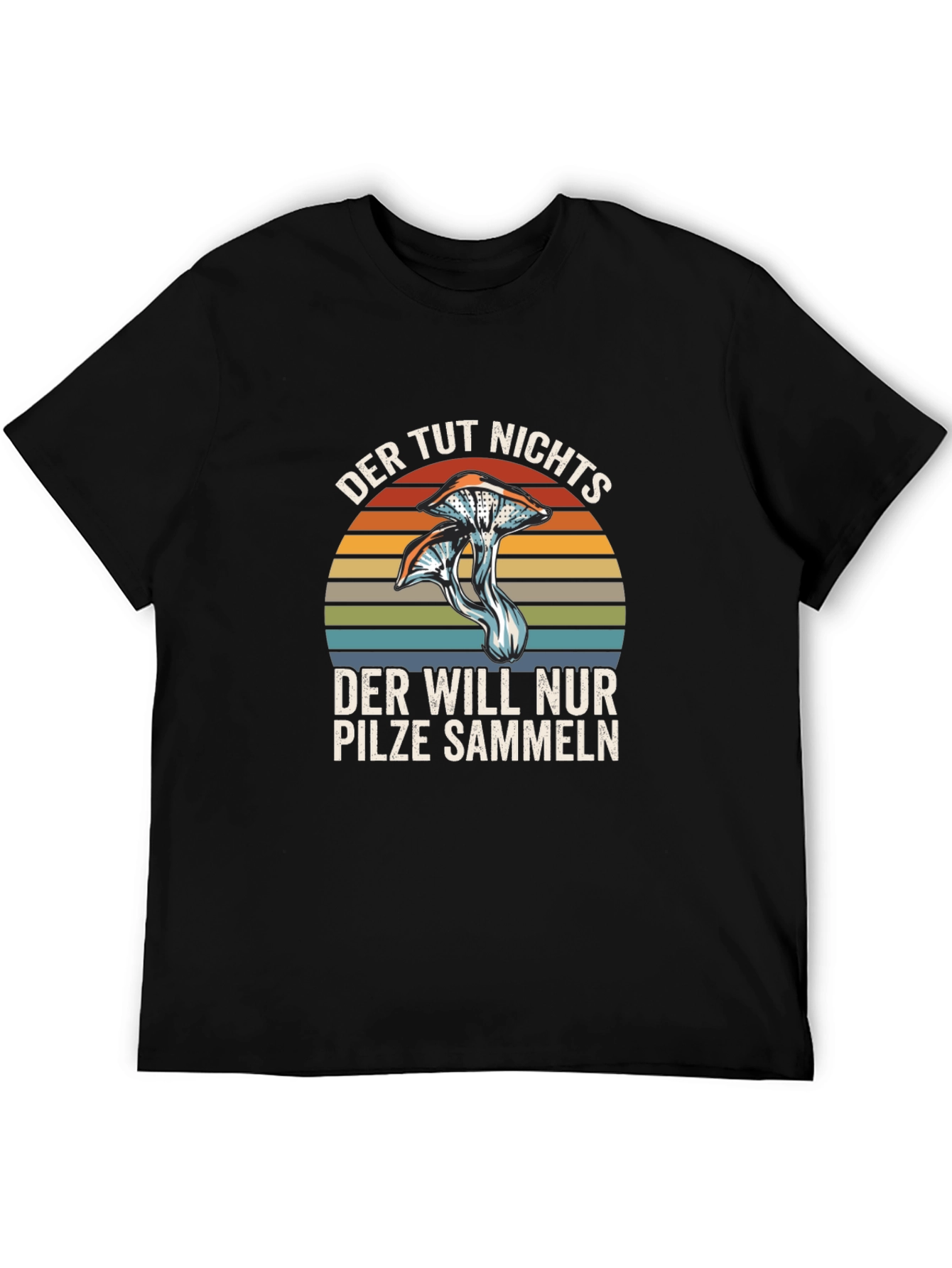 Black Mushroom Hunter T-Shirt - German Humorous Design view 5