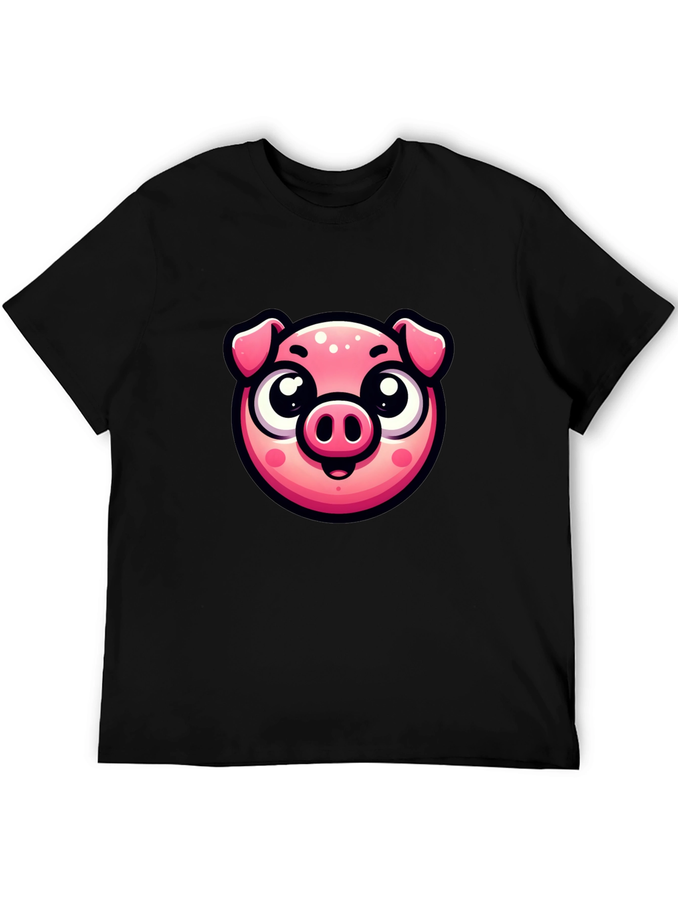 Black Cute Pig Graphic Print Black T-Shirt view 5