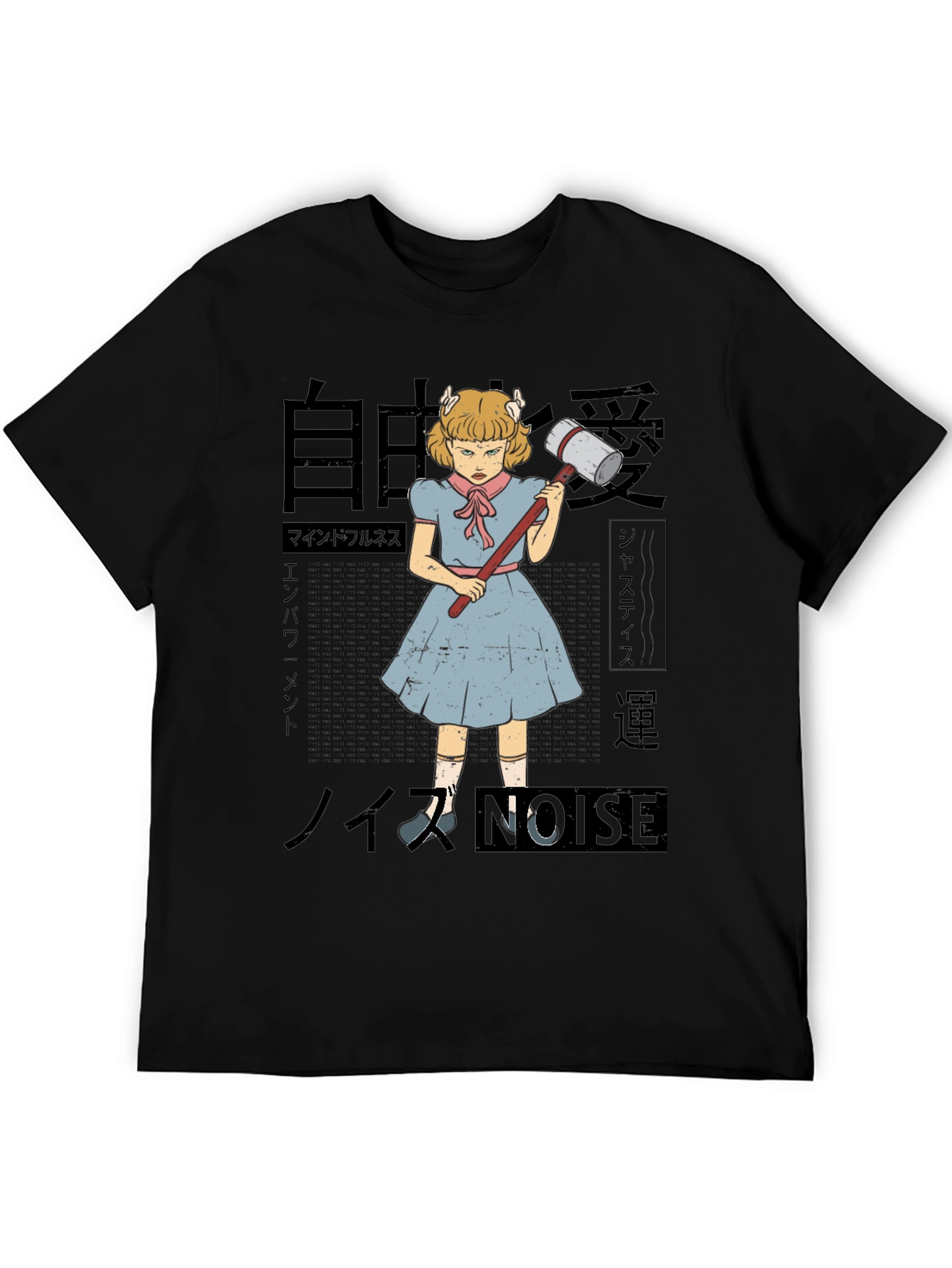 Black Anime Girl with Hammer Graphic Tee view 5