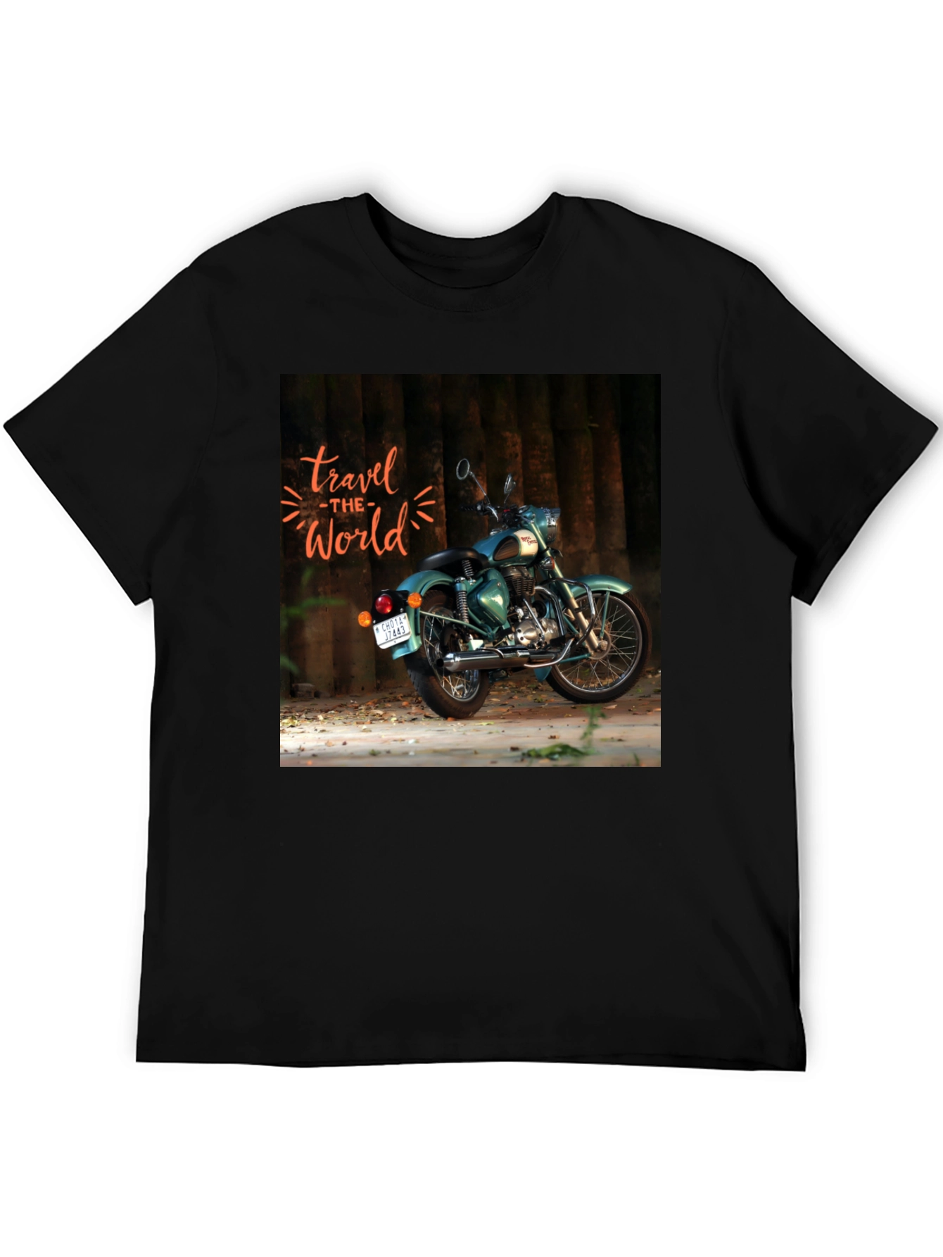 Black Travel the World Motorcycle Graphic T-Shirt view 5