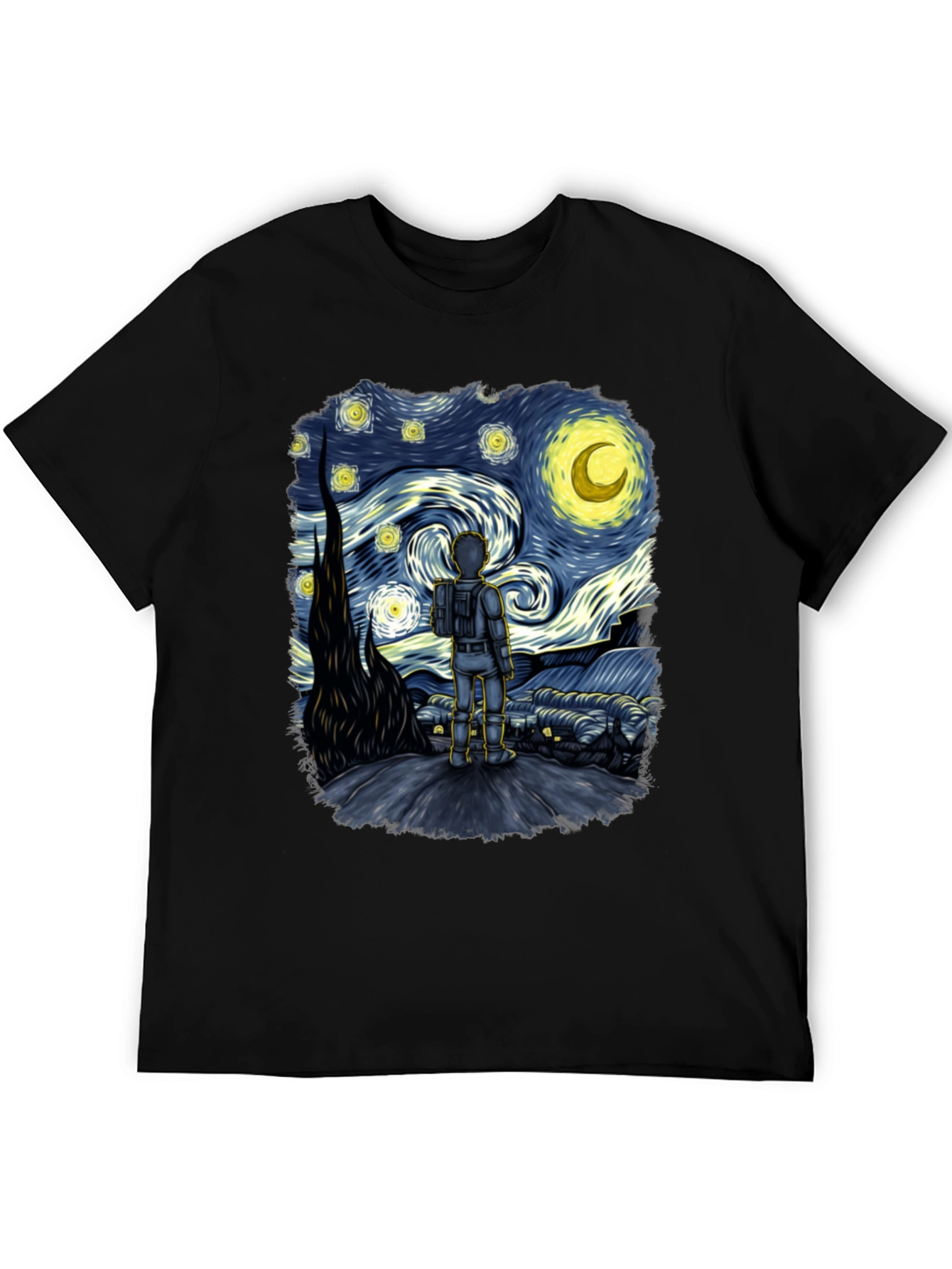 Black Starry Spaceman T-Shirt: Unique Art Tee view 5