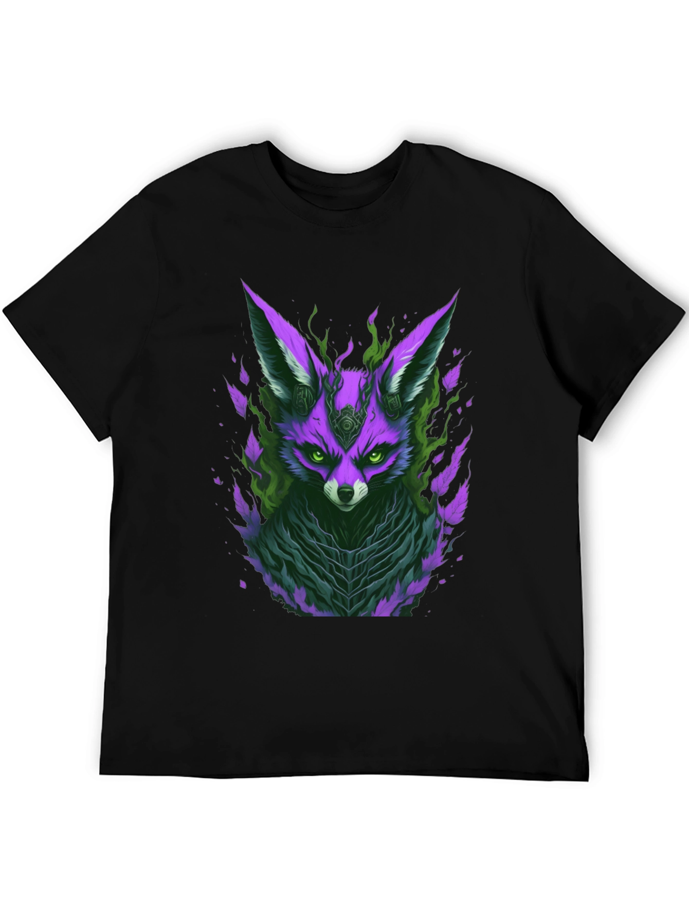 Black Mystic Fox Graphic Tee - Unique Purple Design view 5