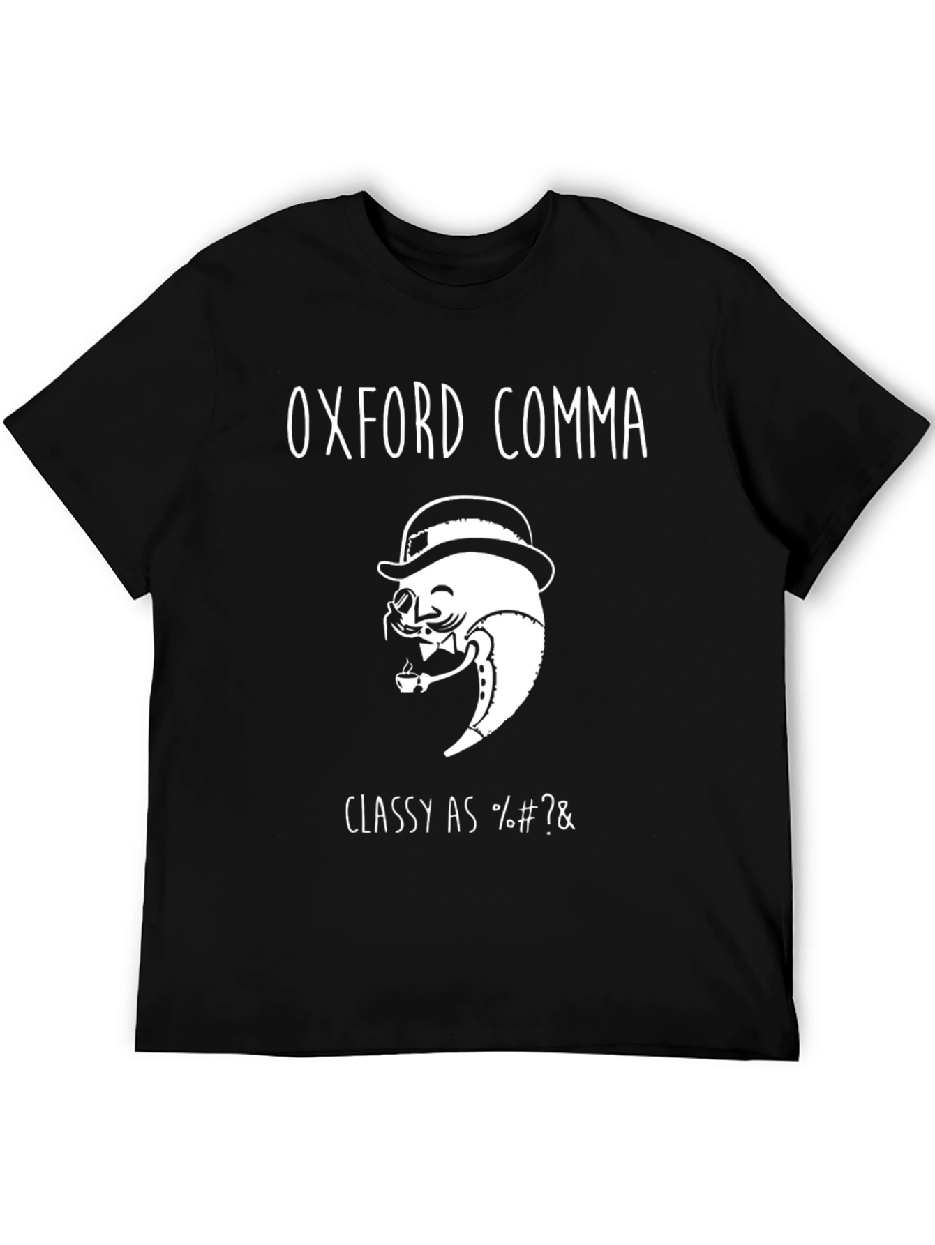 Black Oxford Comma T-Shirt - Classy Grammar Humor view 5