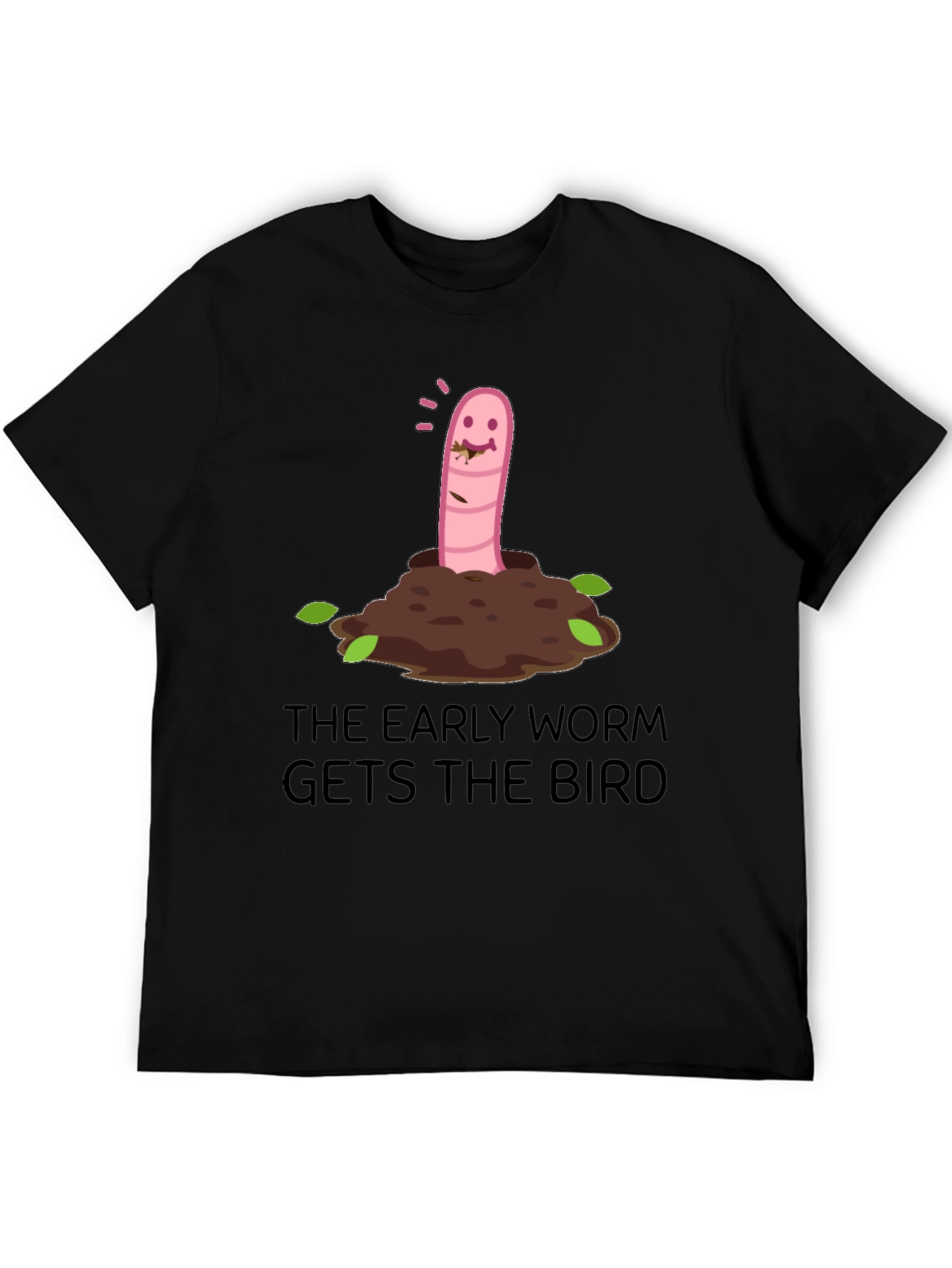 Black Early Worm Gets the Bird Graphic T-Shirt view 5