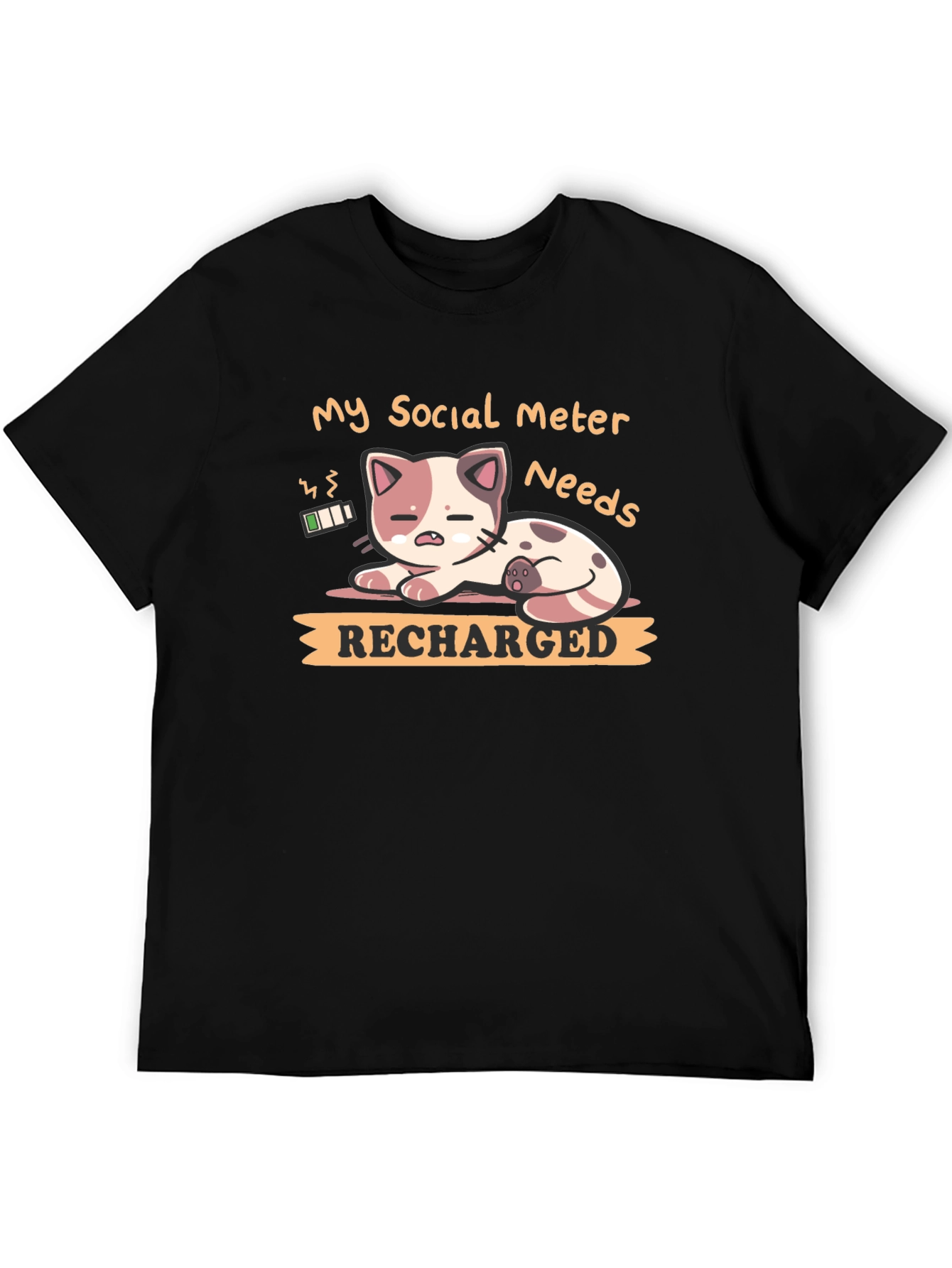 Black Social Meter Recharge Cat Graphic T-Shirt view 5