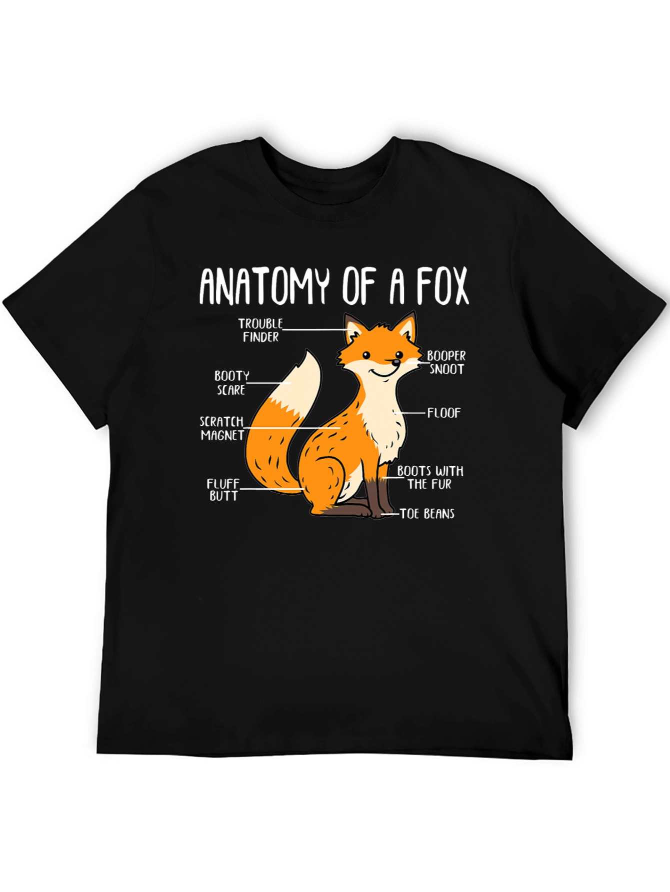 Black Anatomy of a Fox Funny Graphic T-Shirt view 5