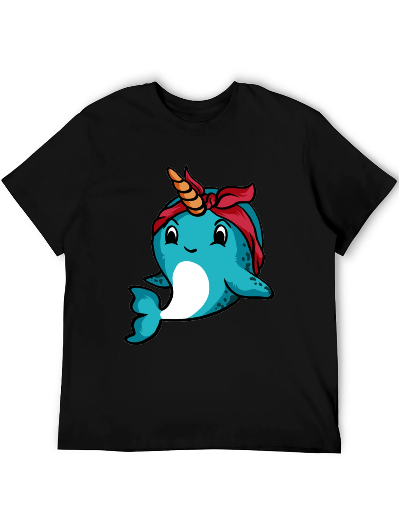 Black Narwhal T-Shirt: Unique Cartoon Bandana Graphic Tee view 5