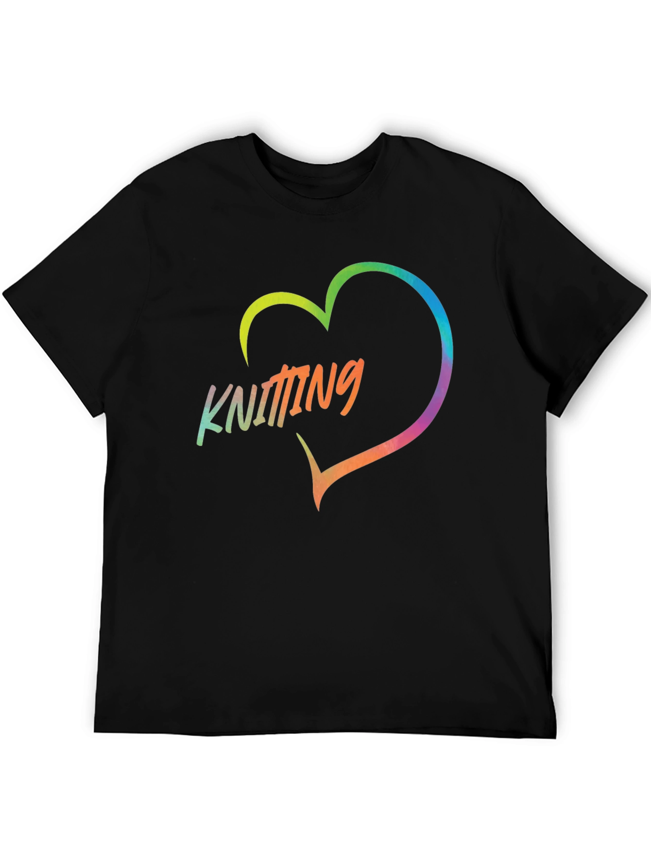 Black Knitting Heart T-Shirt - Rainbow Knit Lover Tee view 5