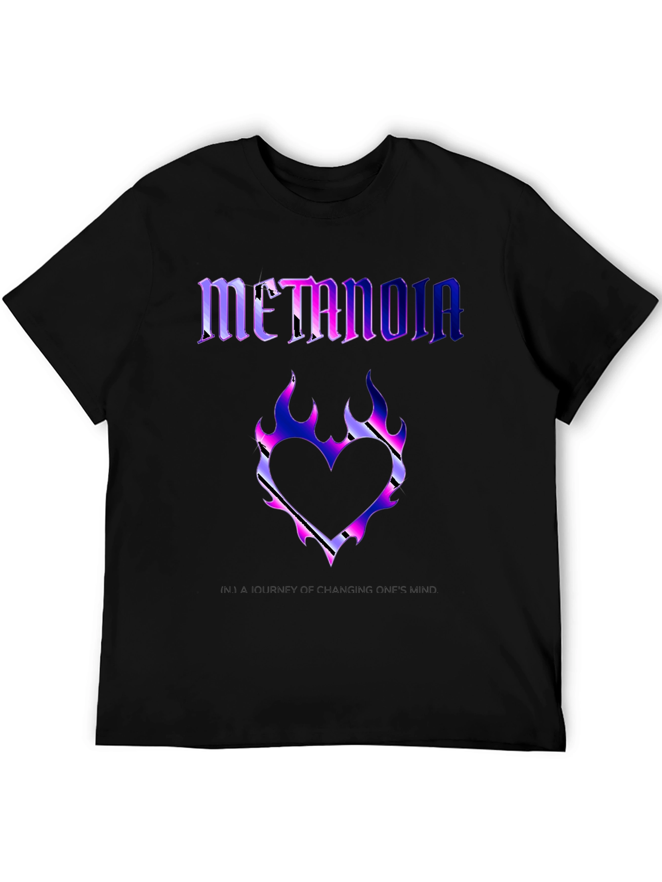 Black Metanoia Graphic T-Shirt - Heart Flame Design view 5