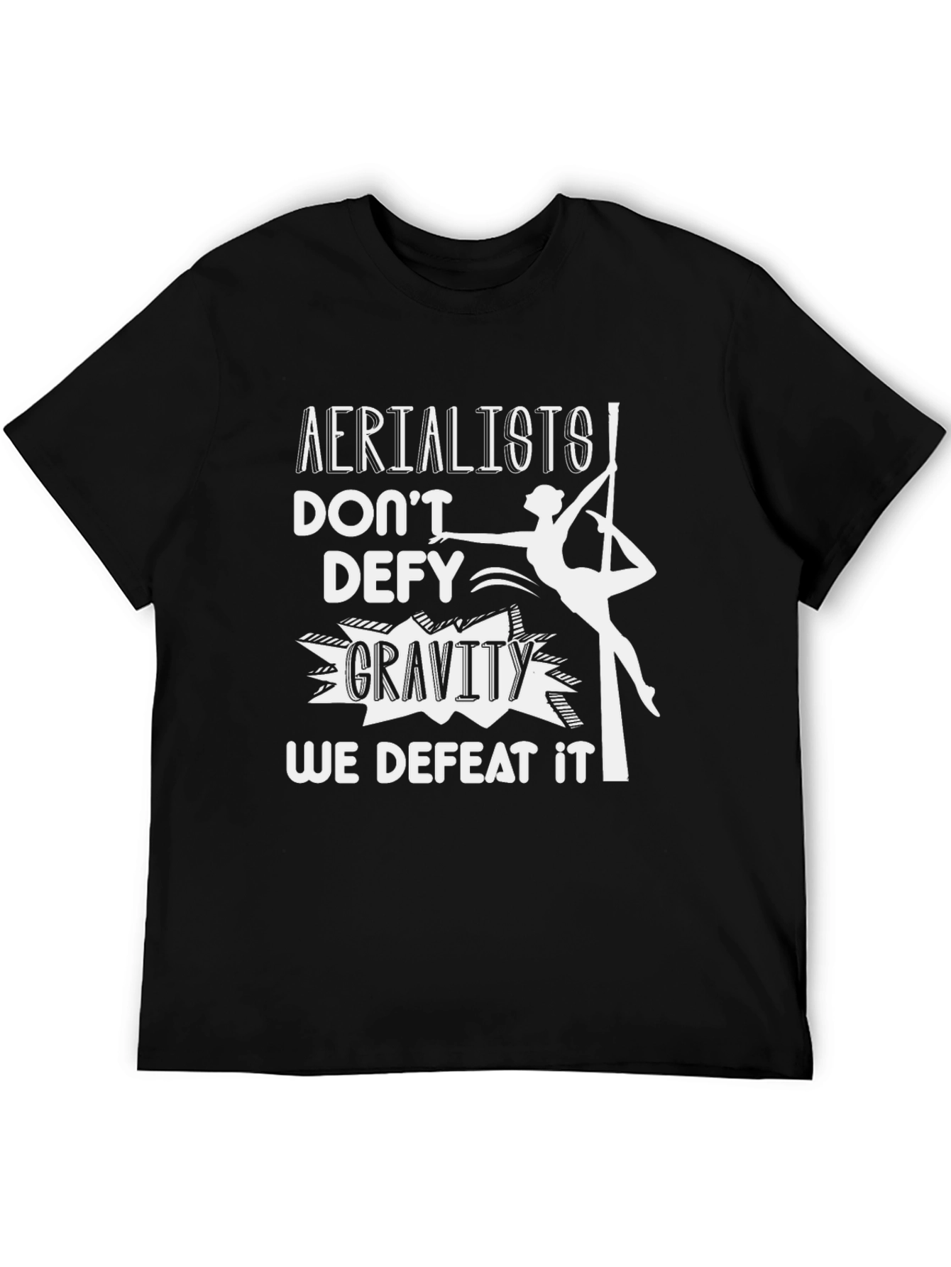 Black Aerialist Defeat Gravity Graphic Tee - Black Cotton T-Shirt view 5