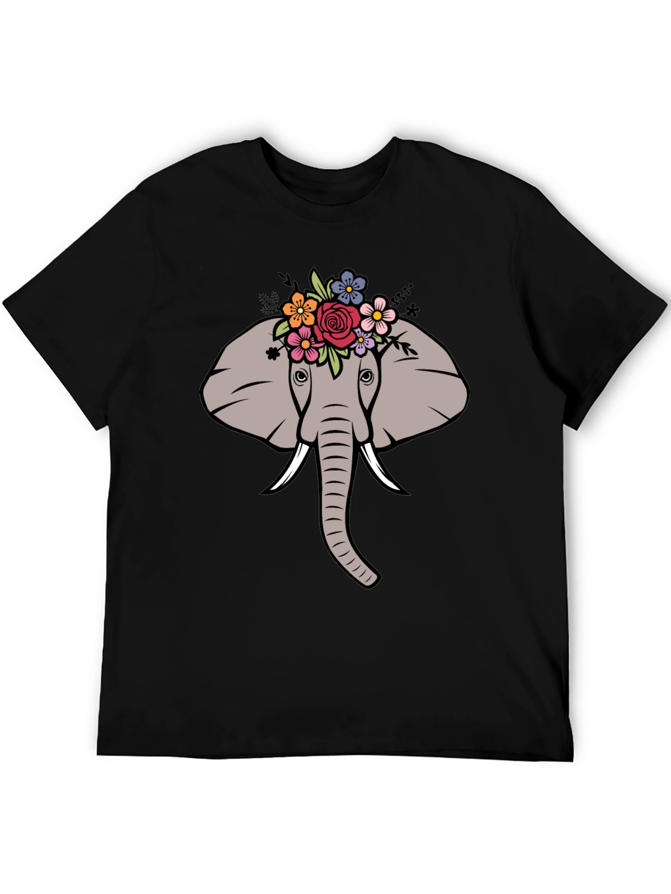 Black Floral Elephant Graphic Tee - Men's Black T-Shirt view 5