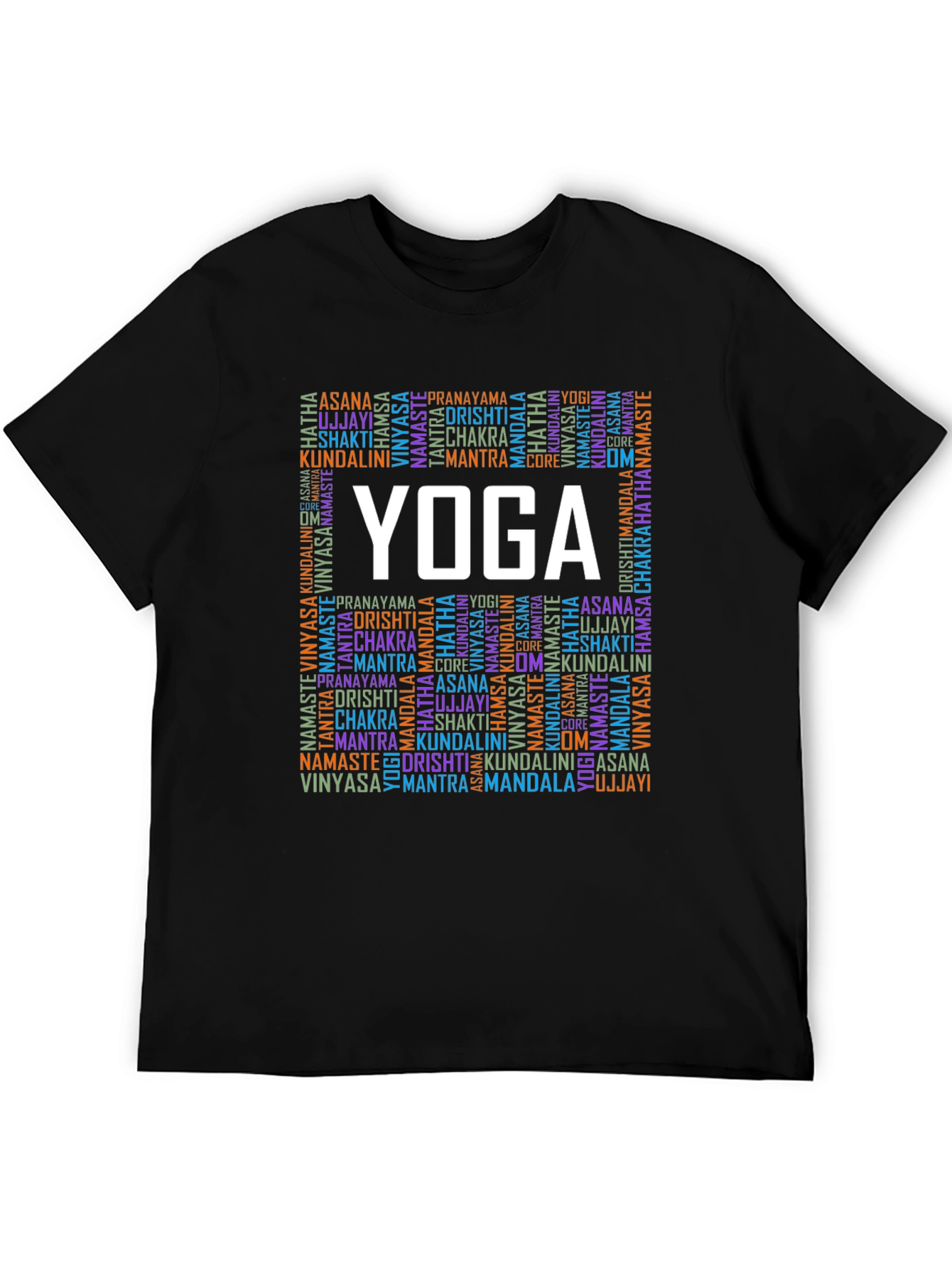 Black Yoga Word Art Graphic Tee - Asana Chakra Mantra Shirt view 5