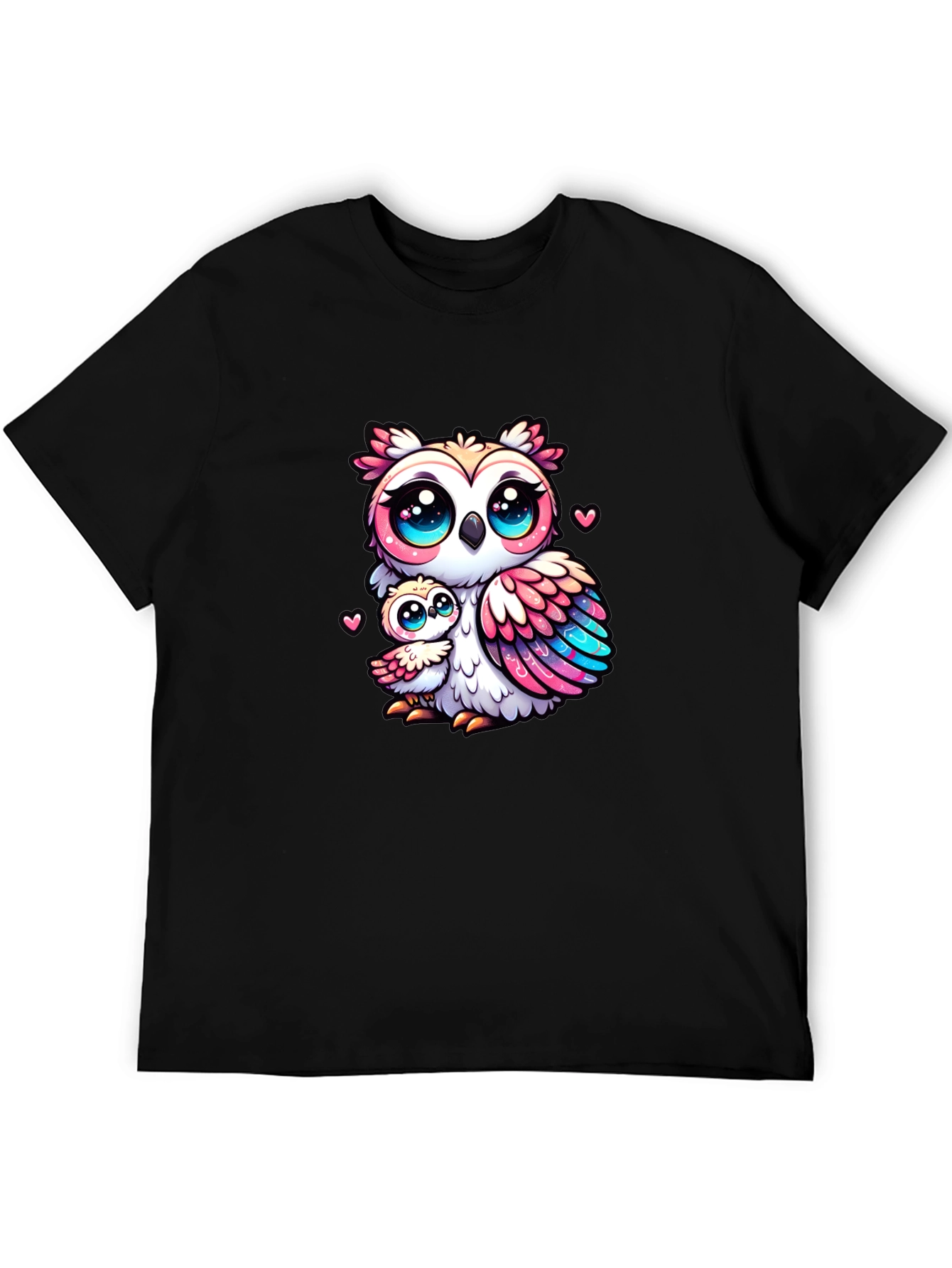 Black Cute Owl Family Graphic Tee - Black Cotton Shirt view 5