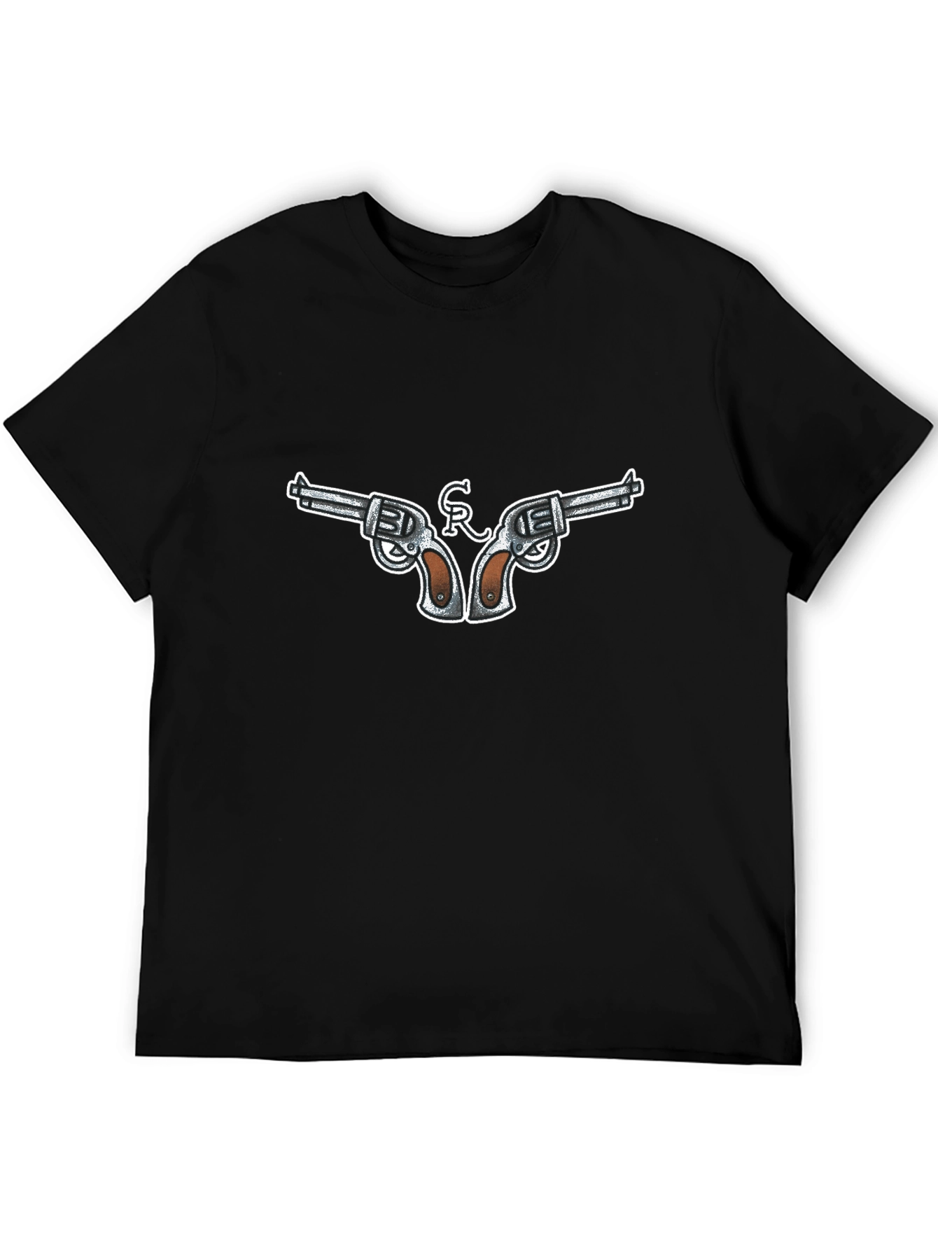 Black Cool Gun Design Black T-Shirt view 5