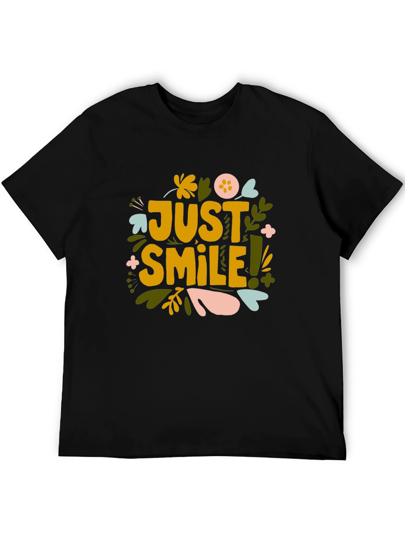 Black Just Smile Graphic Tee - Black Cotton Comfort view 5