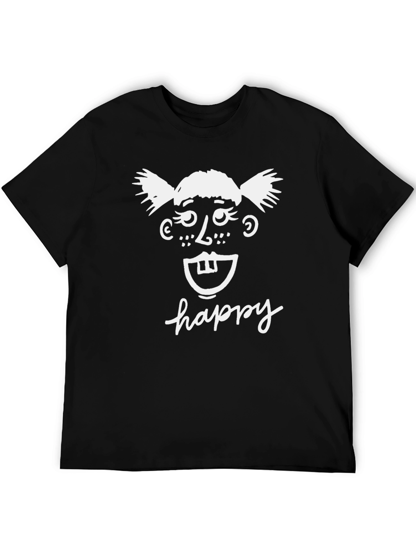 Black Happy Face Graphic Tee - Black Cotton T-Shirt view 5