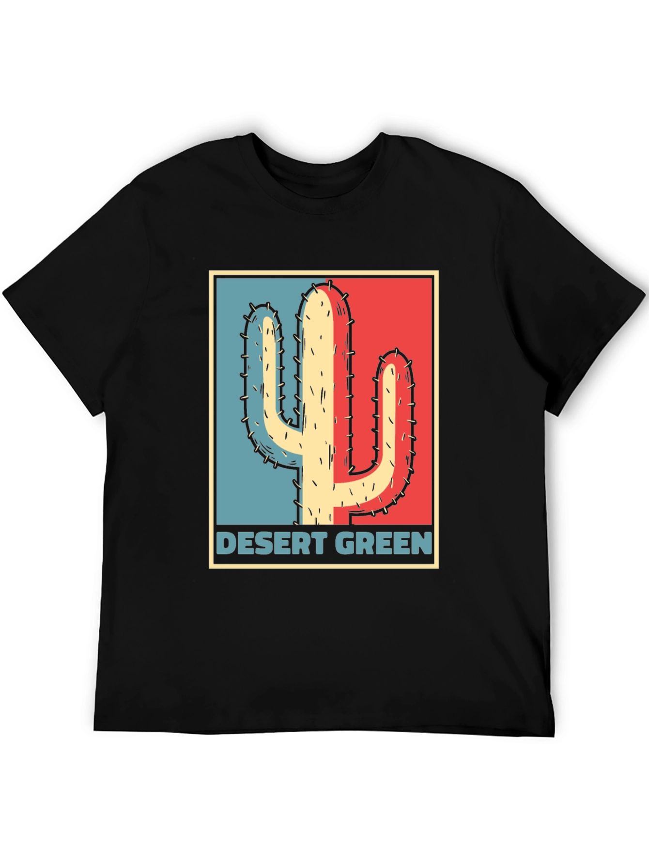 Black Desert Green Cactus T-Shirt - Retro Graphic Tee view 5