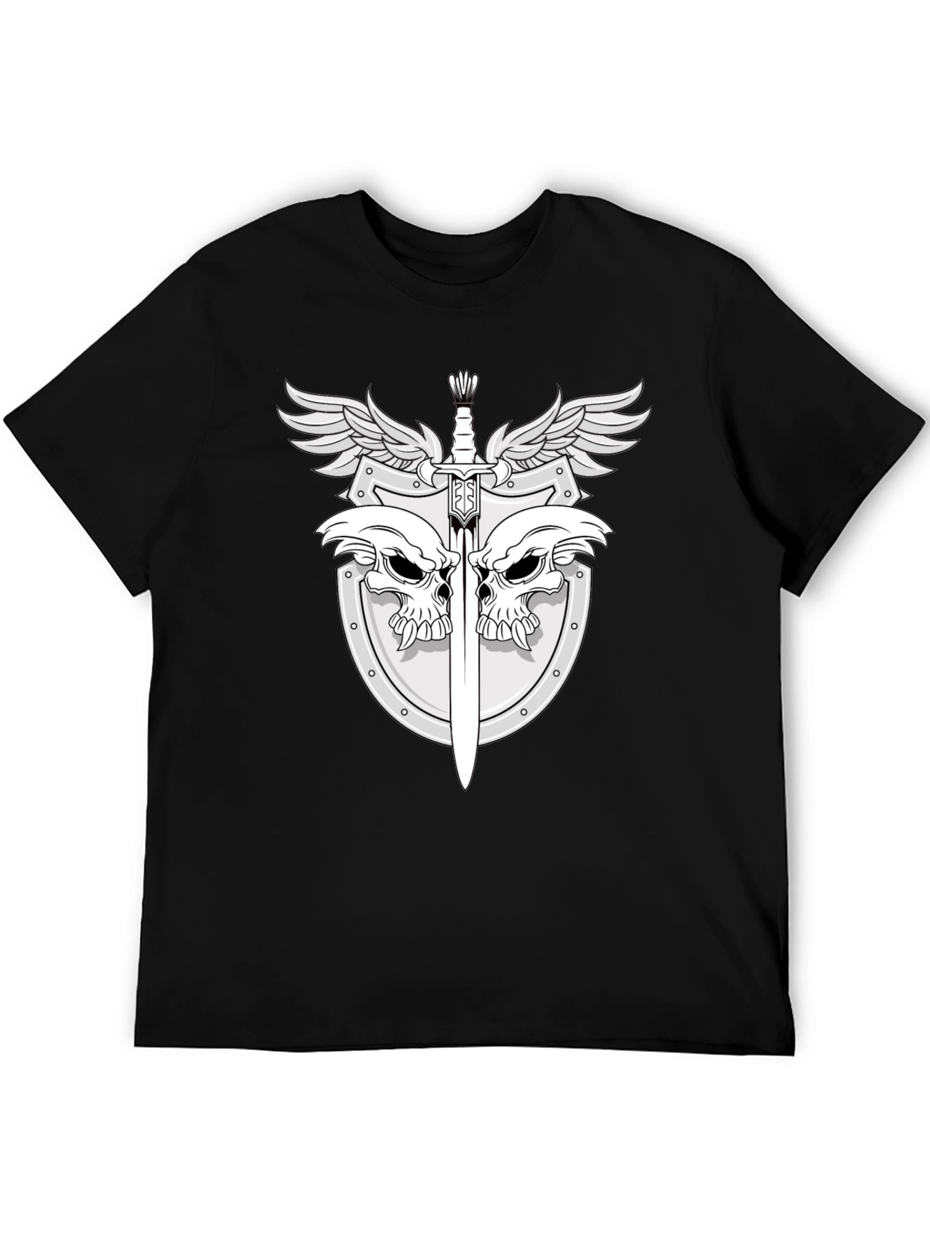 Black Skull & Sword Shield Graphic Tee - Black view 5