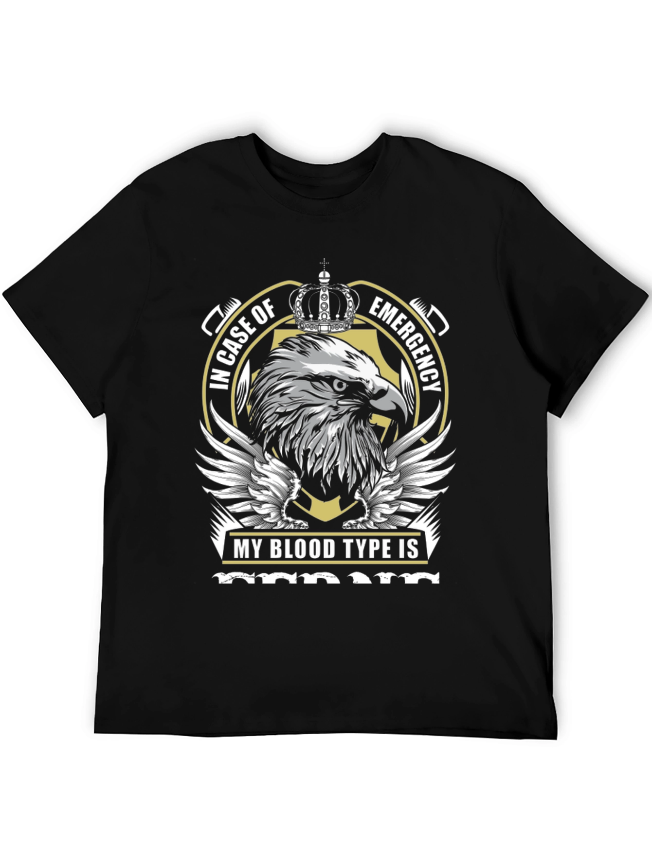 Black Emergency Blood Type T-Shirt with Eagle Graphic view 5