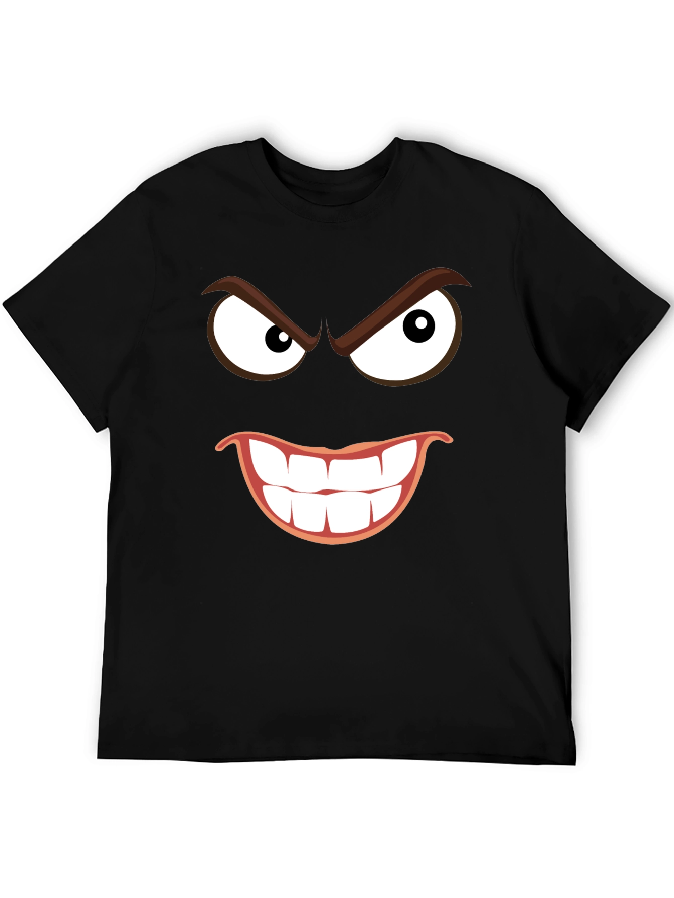 Black Men's Black T-Shirt with Grinning Cartoon Face view 5