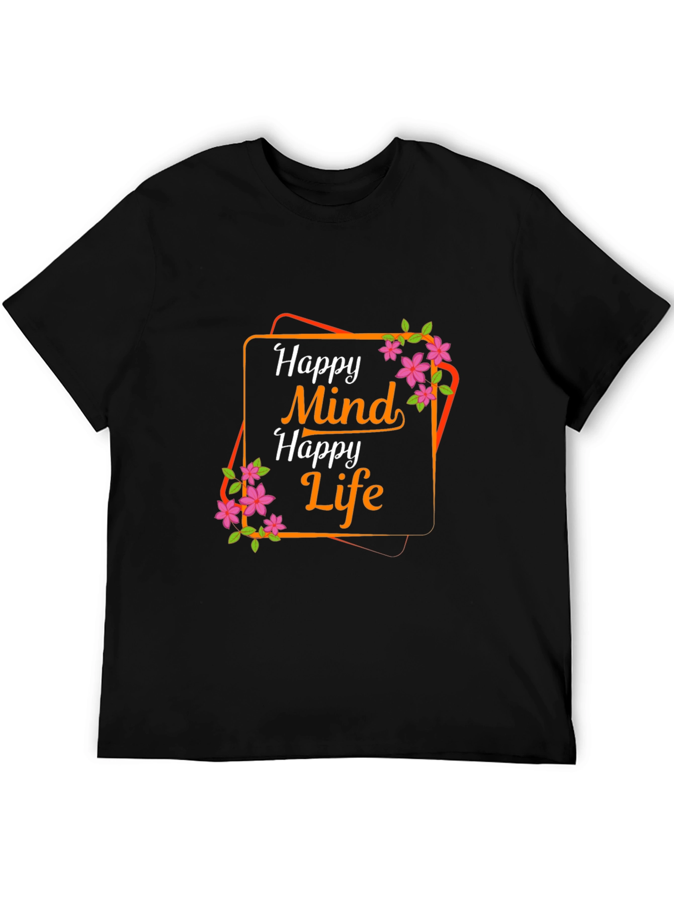 Black Happy Mind Happy Life Graphic Tee view 5