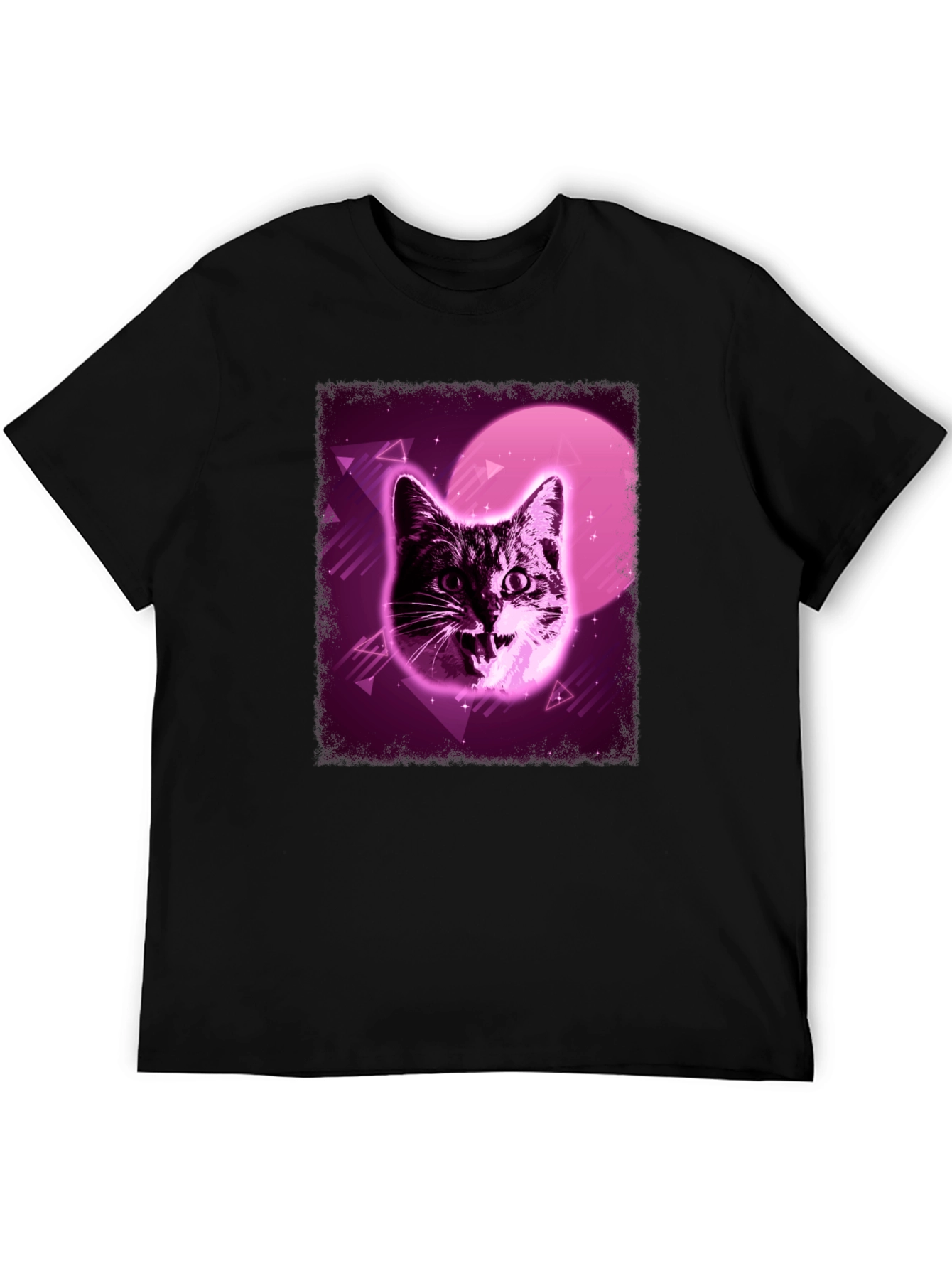 Black Retro Cat Graphic Tee - Vaporwave Style view 5