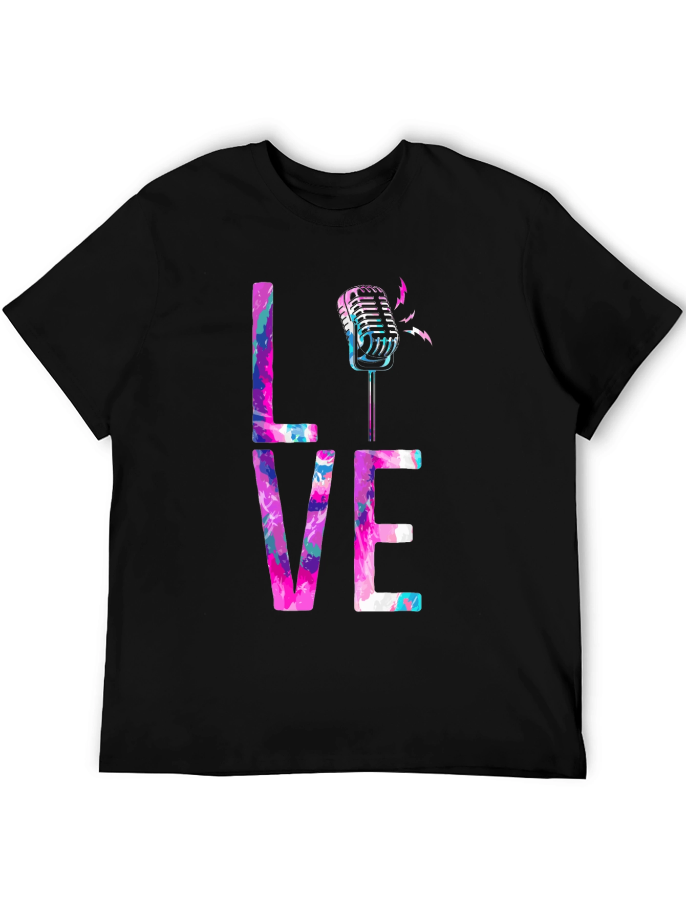 Black Colorful LOVE Microphone Graphic Tee view 5