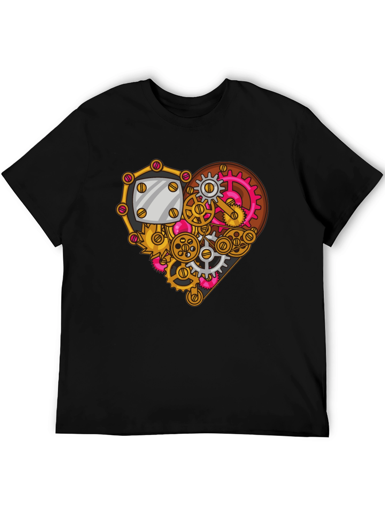 Black Steampunk Heart Gear Graphic Tee - Unique Design view 5