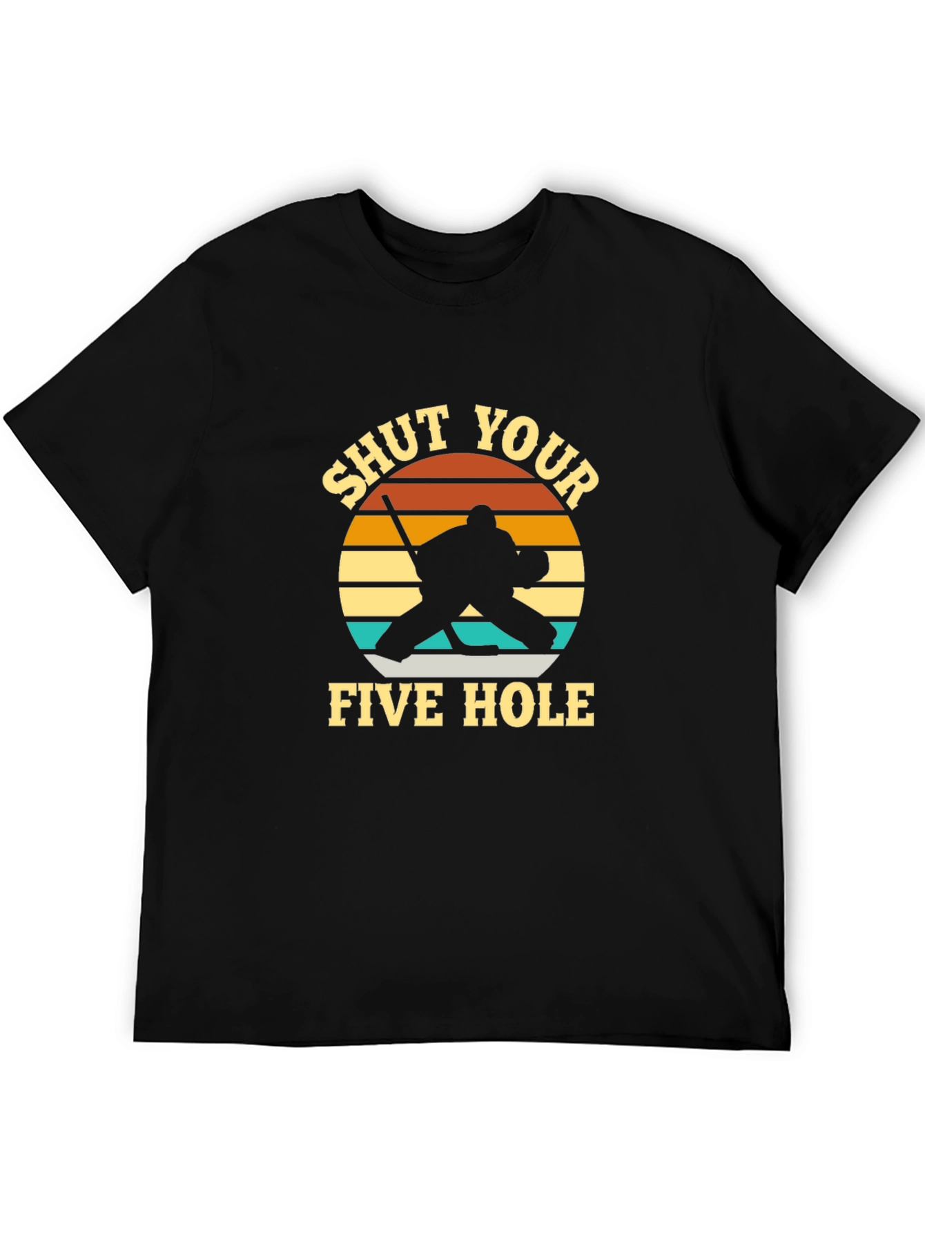 Black Shut Your Five Hole Hockey T-Shirt view 5