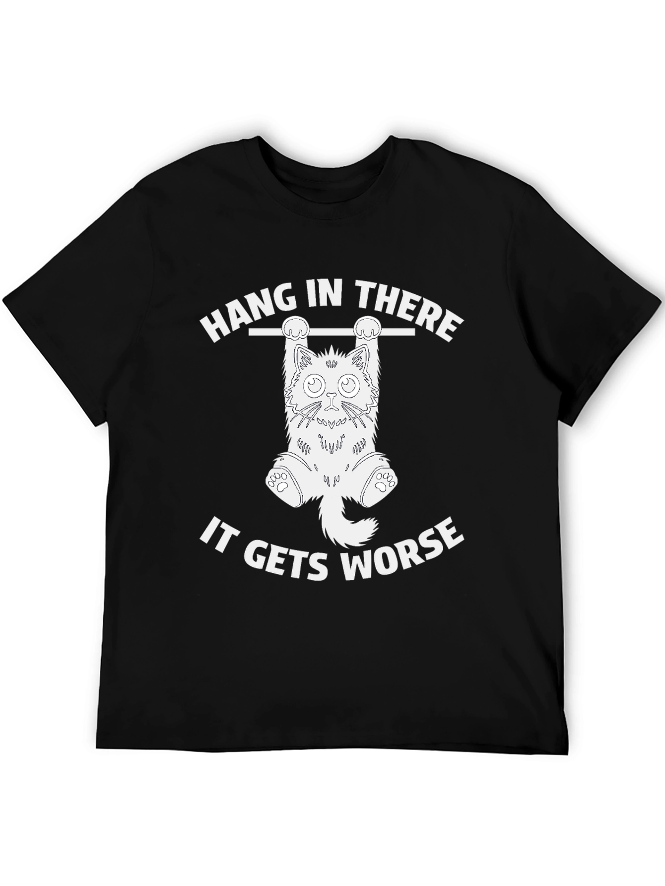 Black Hang In There Cat T-Shirt - Funny Graphic Tee view 5