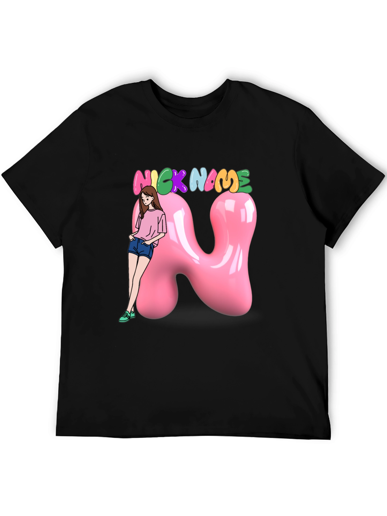 Black Black T-Shirt with Cartoon Graphic view 5