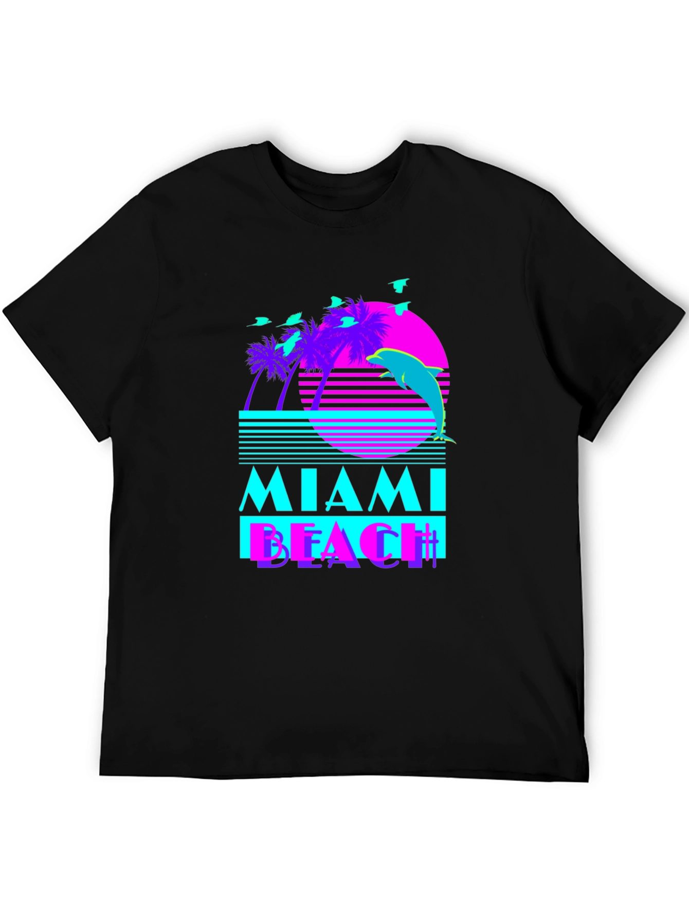 Black Miami Beach Retro T-Shirt view 5
