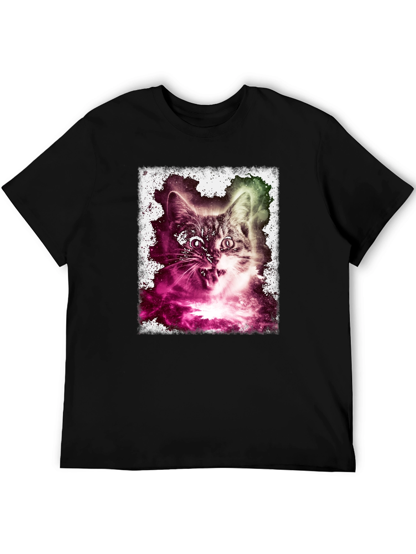 Black Galaxy Cat Graphic Tee - Men's Black T-Shirt view 5