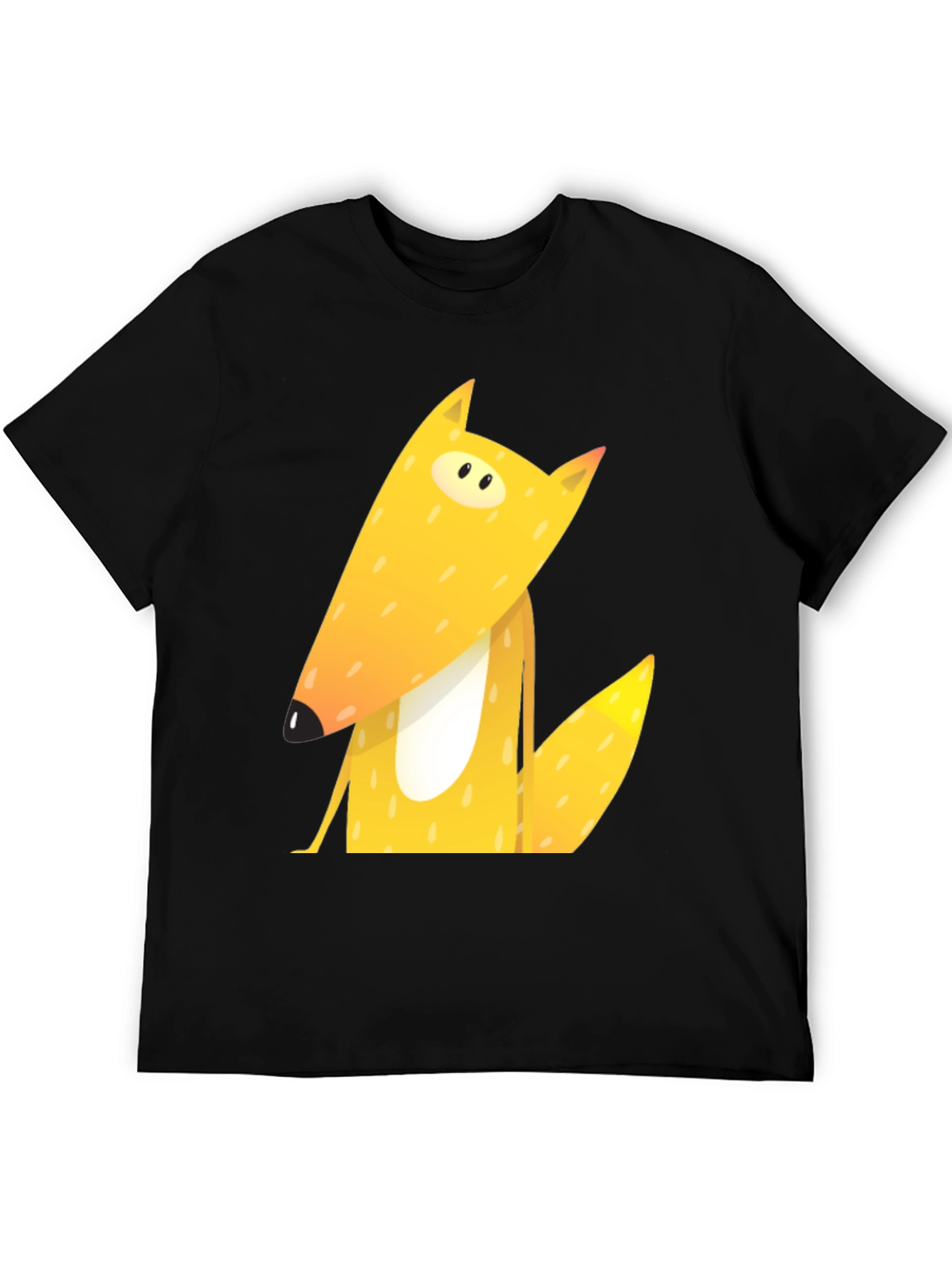 Black Cartoon Fox Graphic Tee - Black Cotton T-Shirt view 5