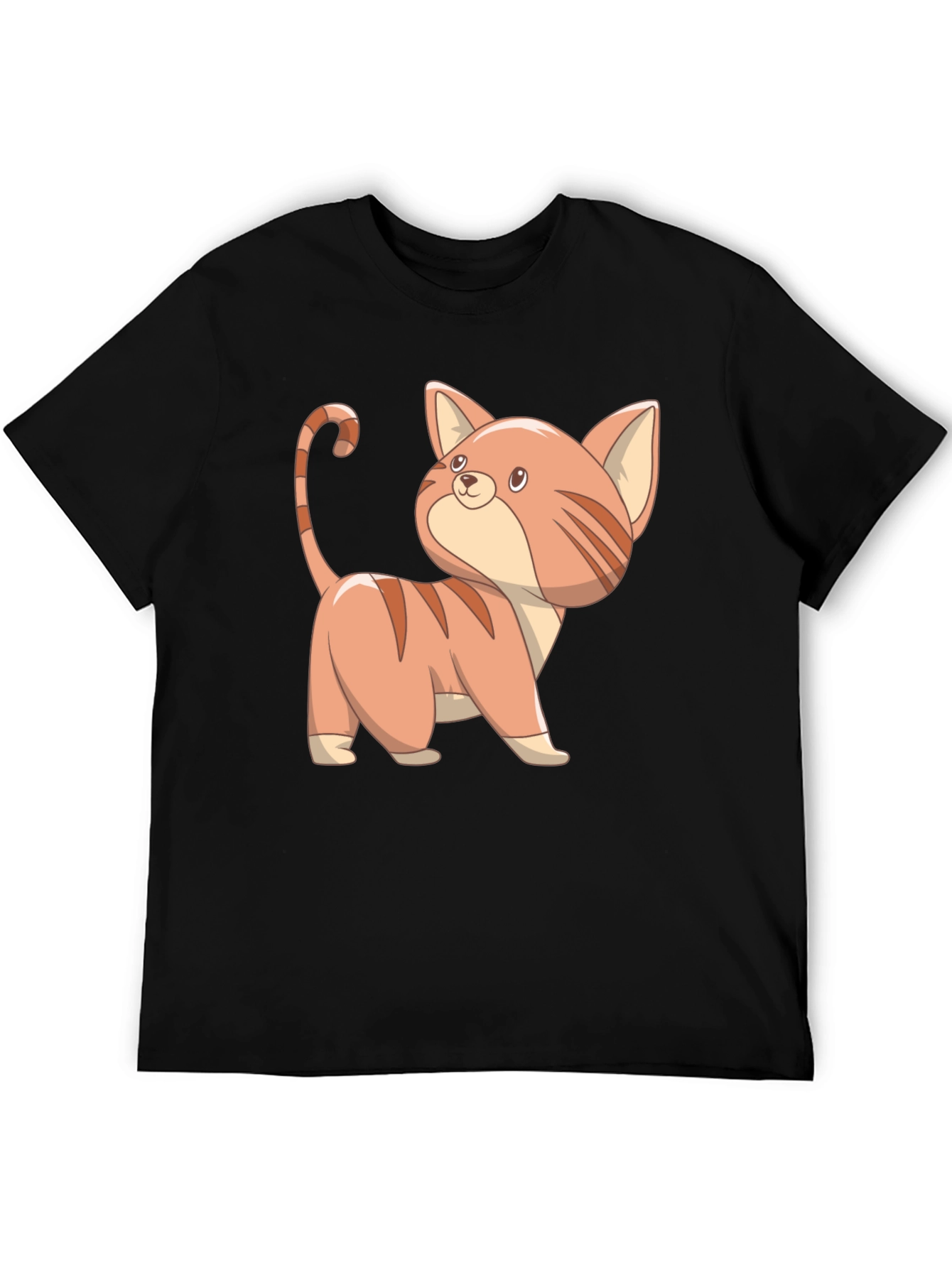 Black Cute Cartoon Cat Black T-Shirt view 5