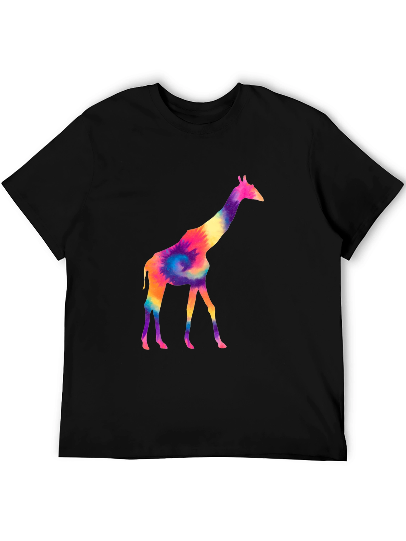 Black Colorful Giraffe Tie Dye Graphic Tee - Black view 5