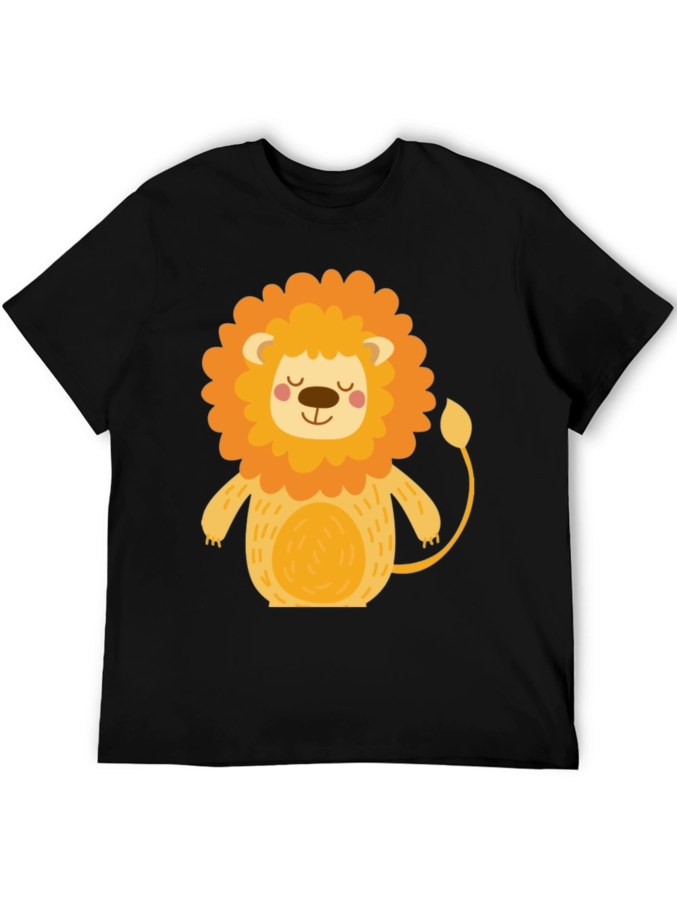 Black Cute Cartoon Lion Black T-Shirt view 5