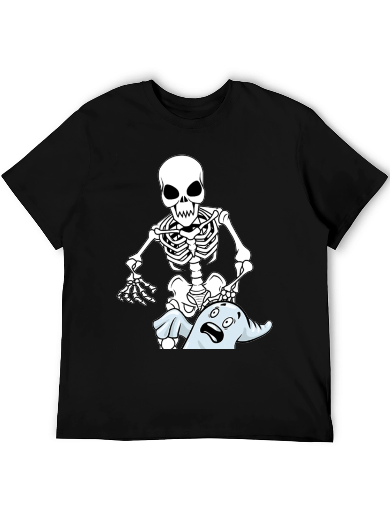 Black Funny Skeleton & Ghost Graphic T-Shirt - Black view 5