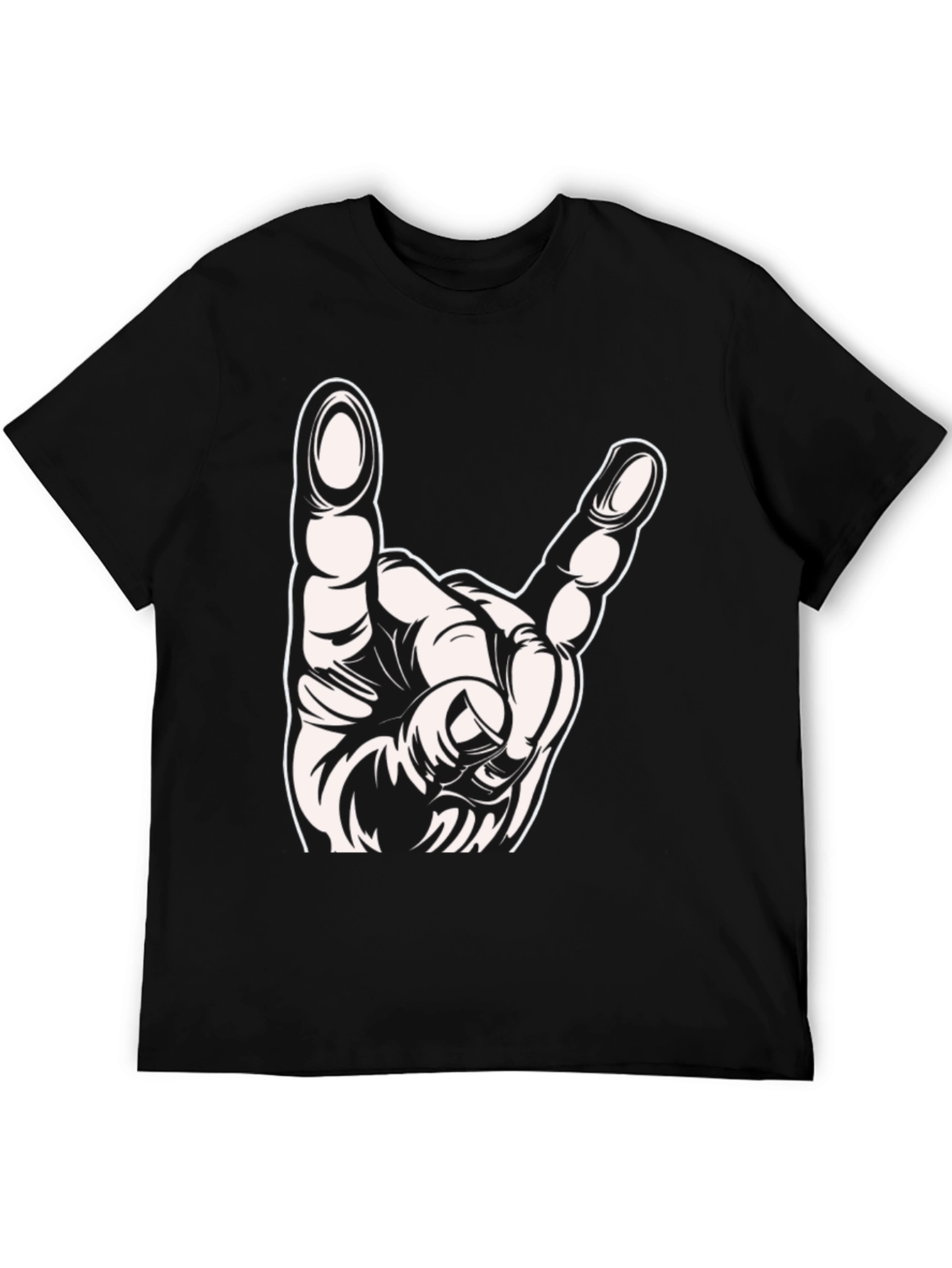 Black Rock On Hand Gesture Graphic T-Shirt view 5