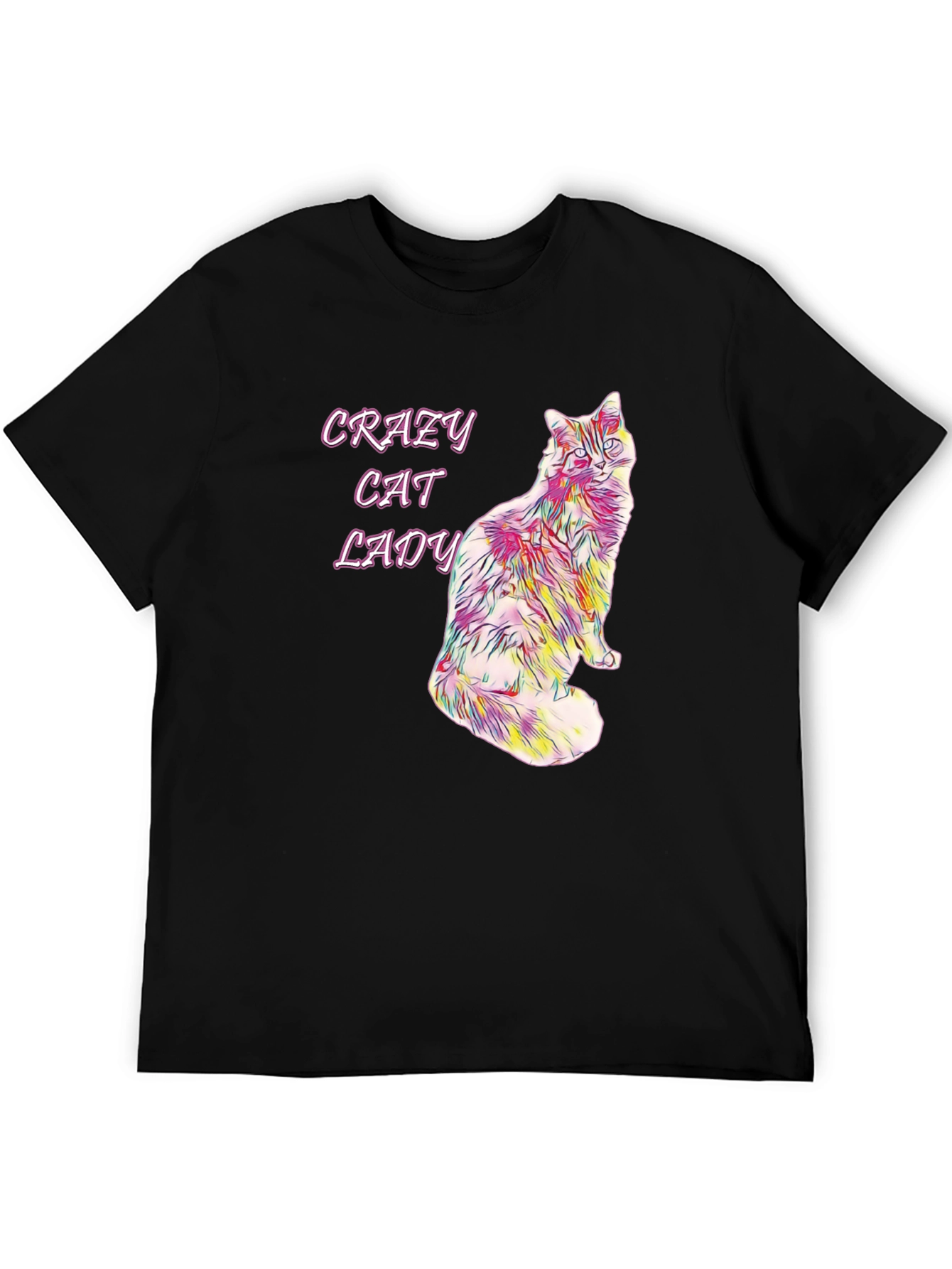 Black Crazy Cat Lady Graphic Tee - Fun Novelty Shirt view 5