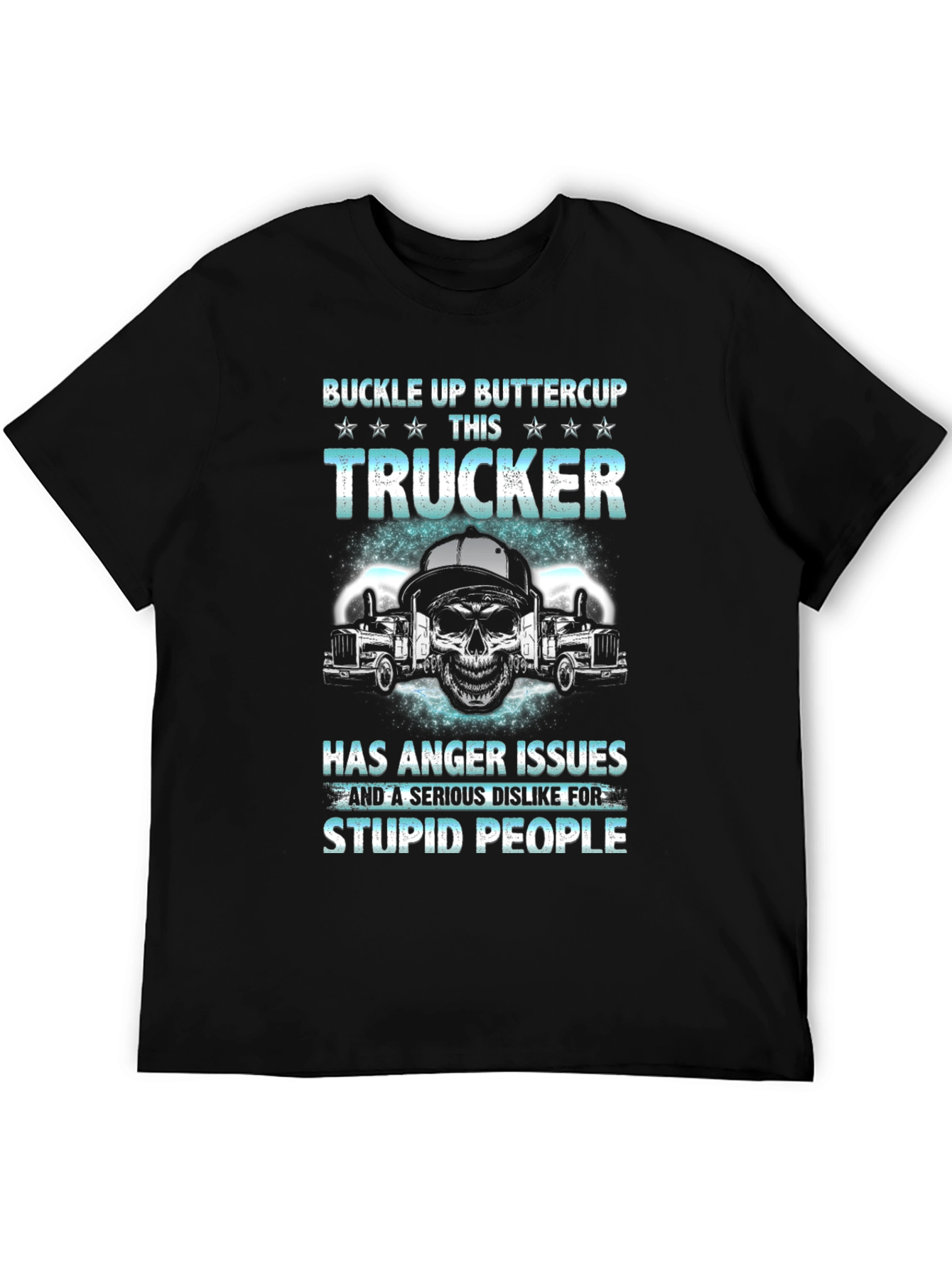 Black Buckle Up Buttercup Trucker Graphic T-Shirt view 5