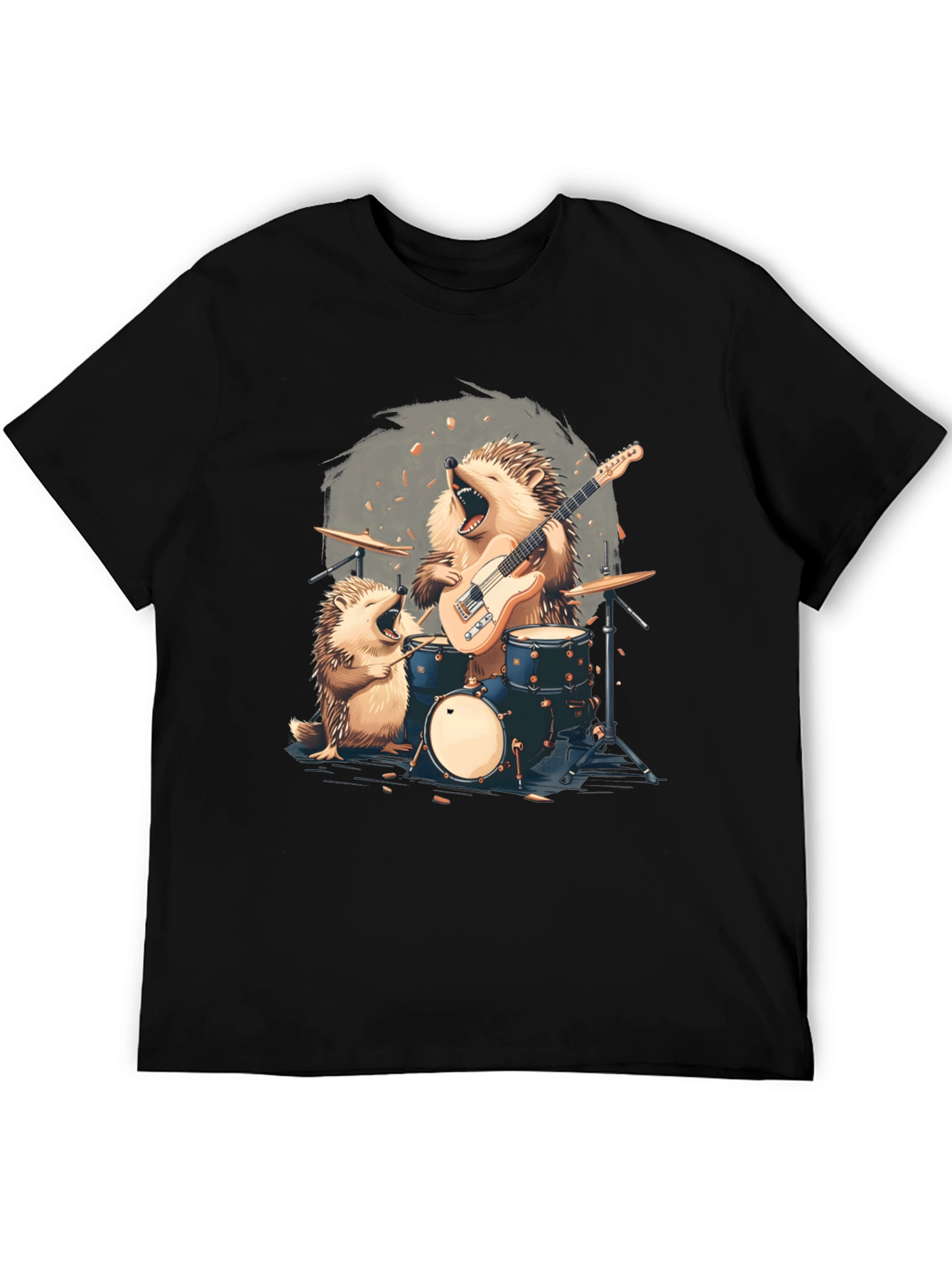Black Hedgehog Band T-Shirt - Musician Hedgehog Tee view 5