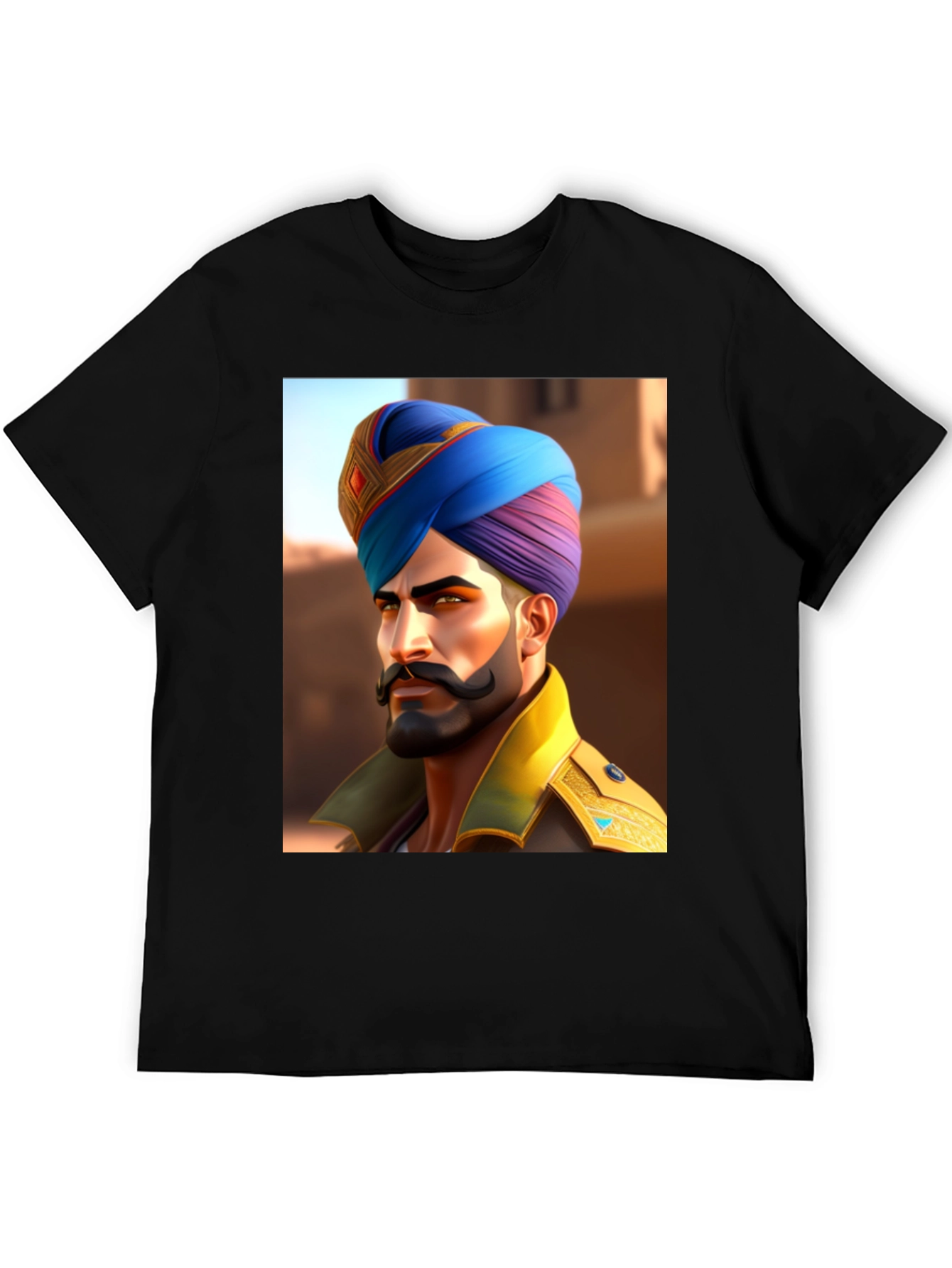 Black Graphic Tee: Sikh Warrior Portrait view 5