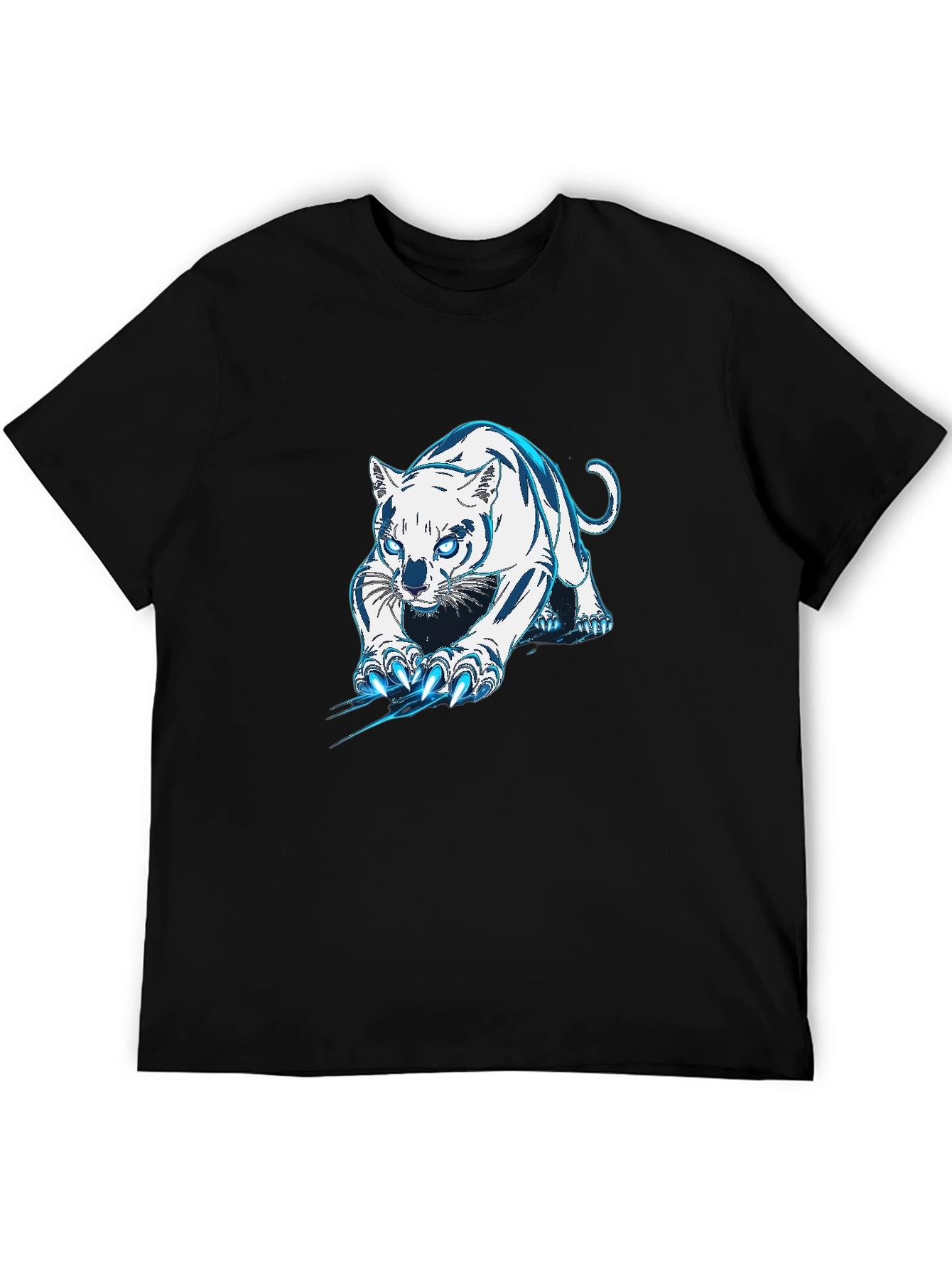 Black Black Tee with White & Blue Tiger Graphic view 5